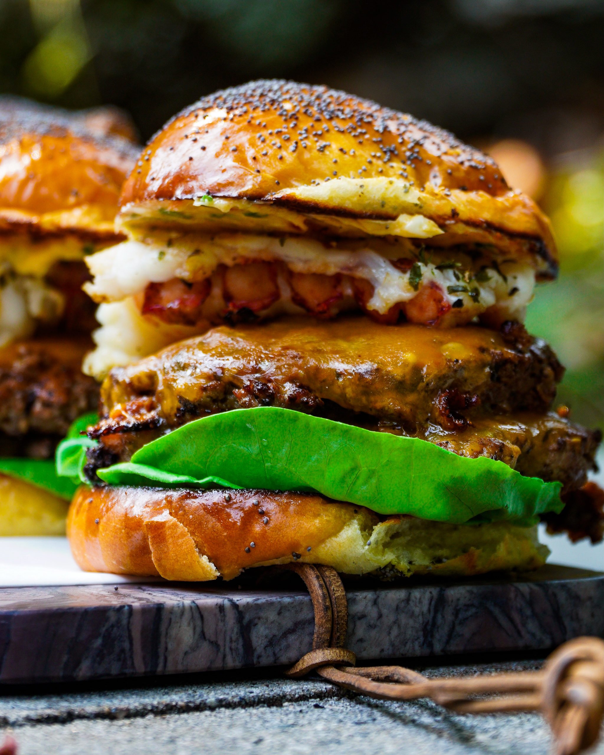 Surf and Turf Butter Burger assembled and ready to eat