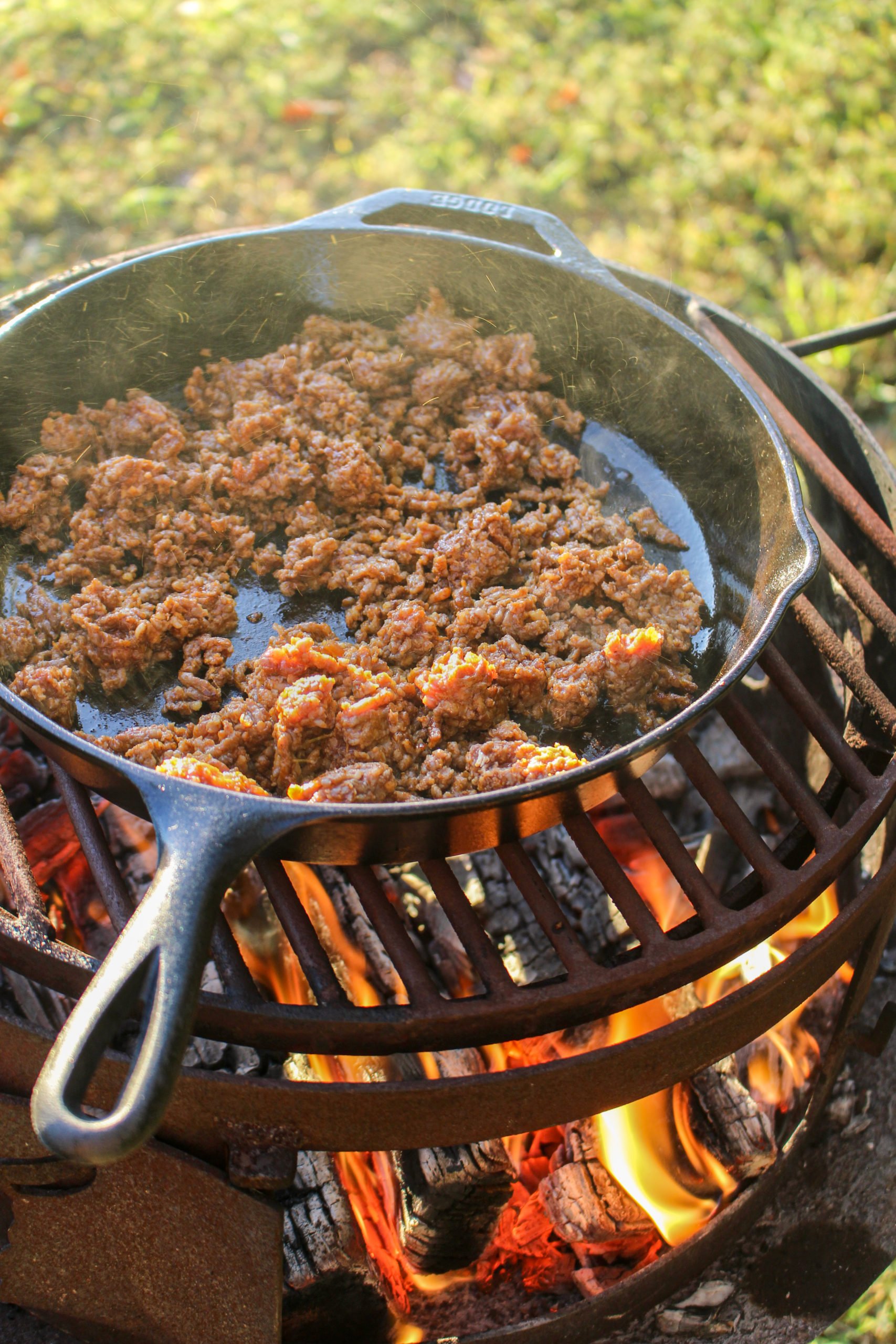 Skillet Choriqueso starts with the ground chorizo.