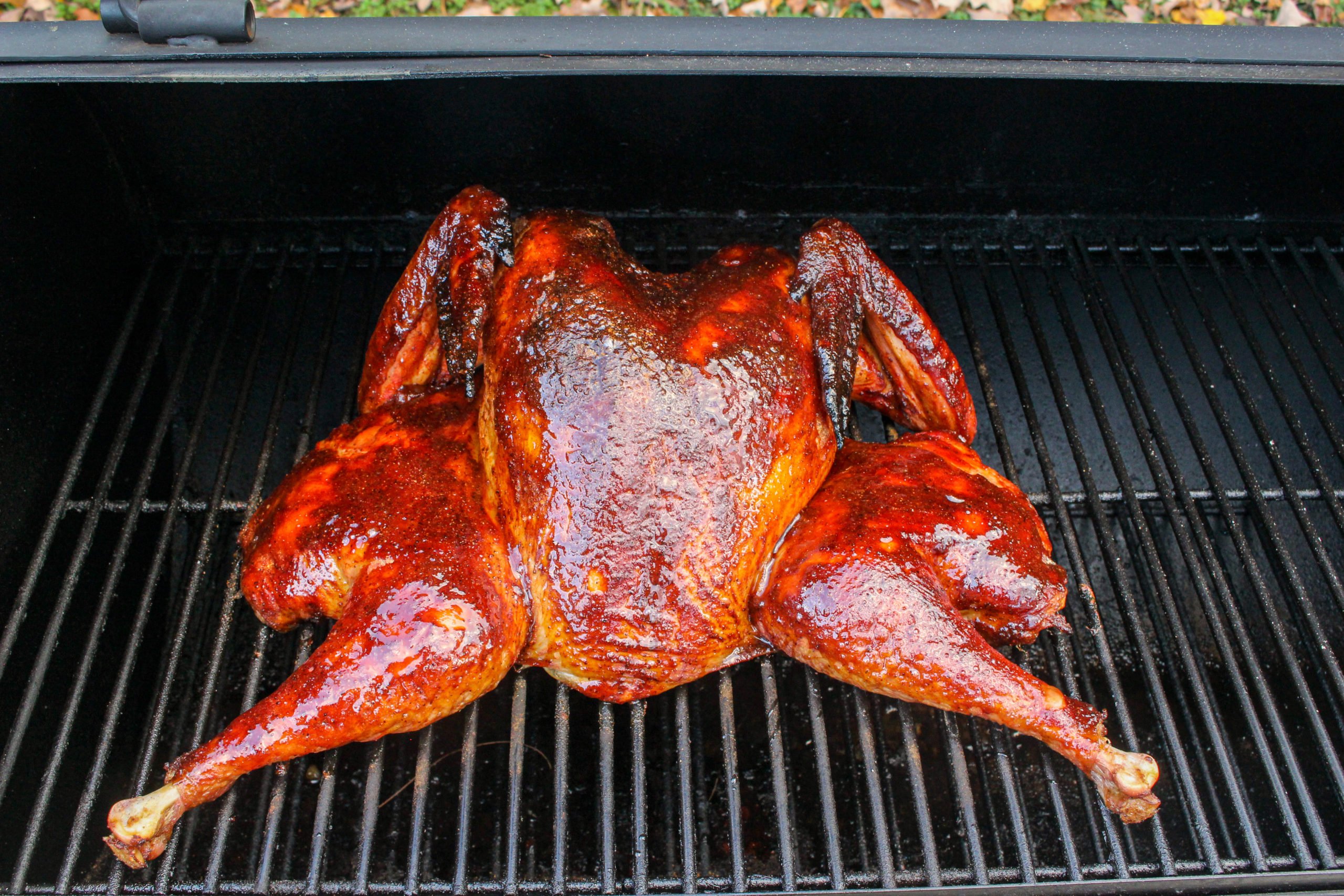 Maple Bourbon Spatchcock Turkey after glazing.
