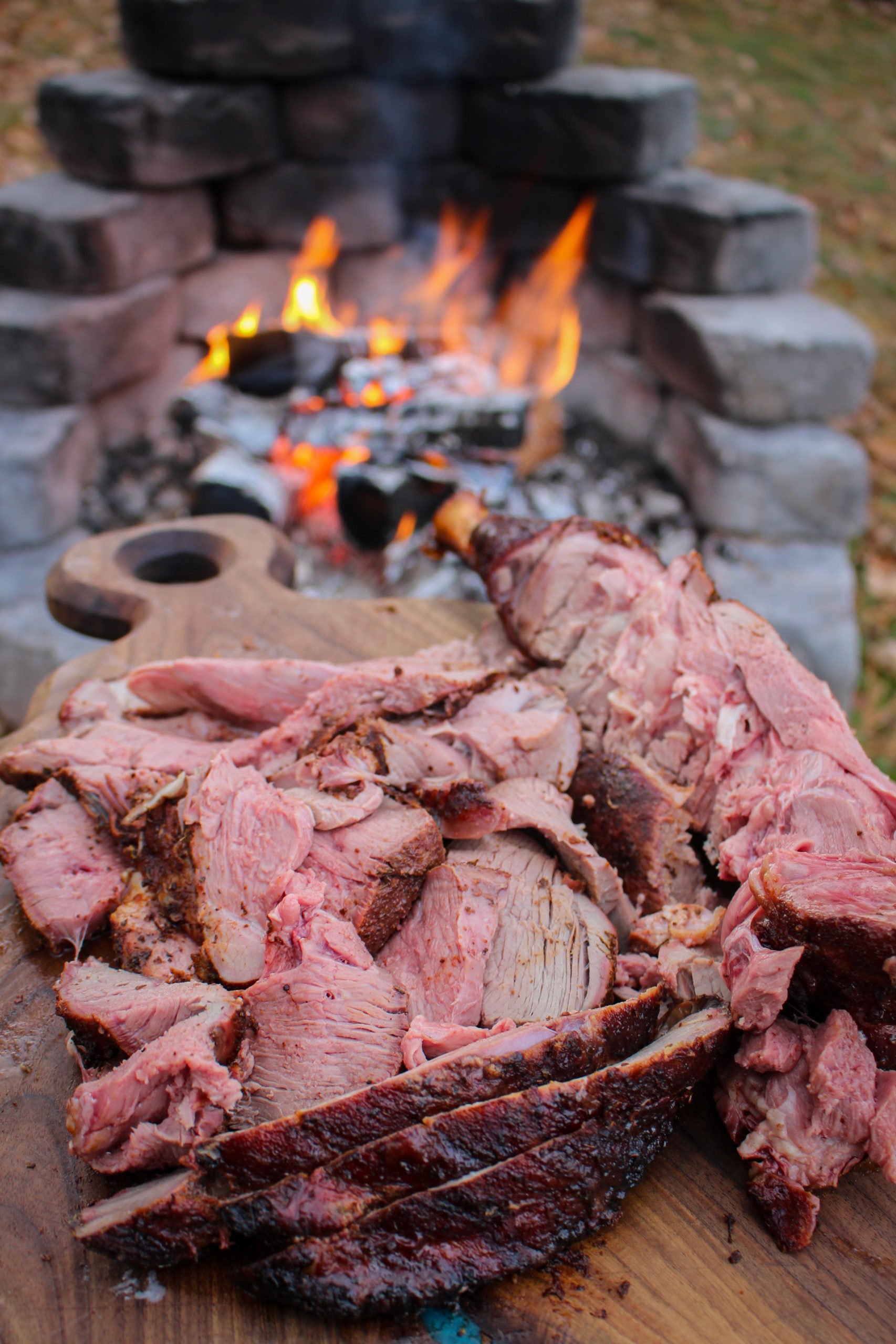 Smoked Leg of Lamb after it's initially sliced.