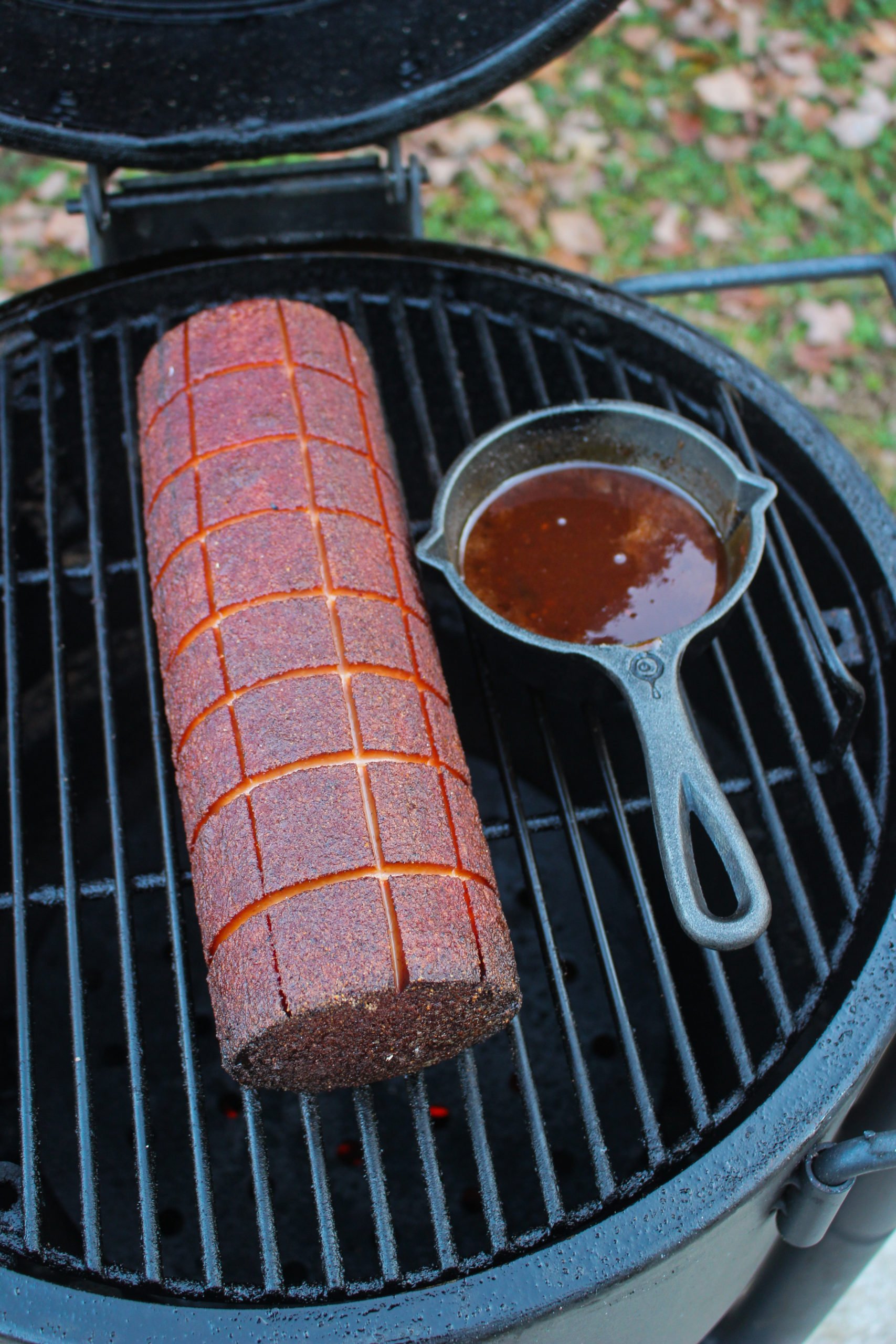 Smoked Bologna with the sweet and spicy BBQ sauce.