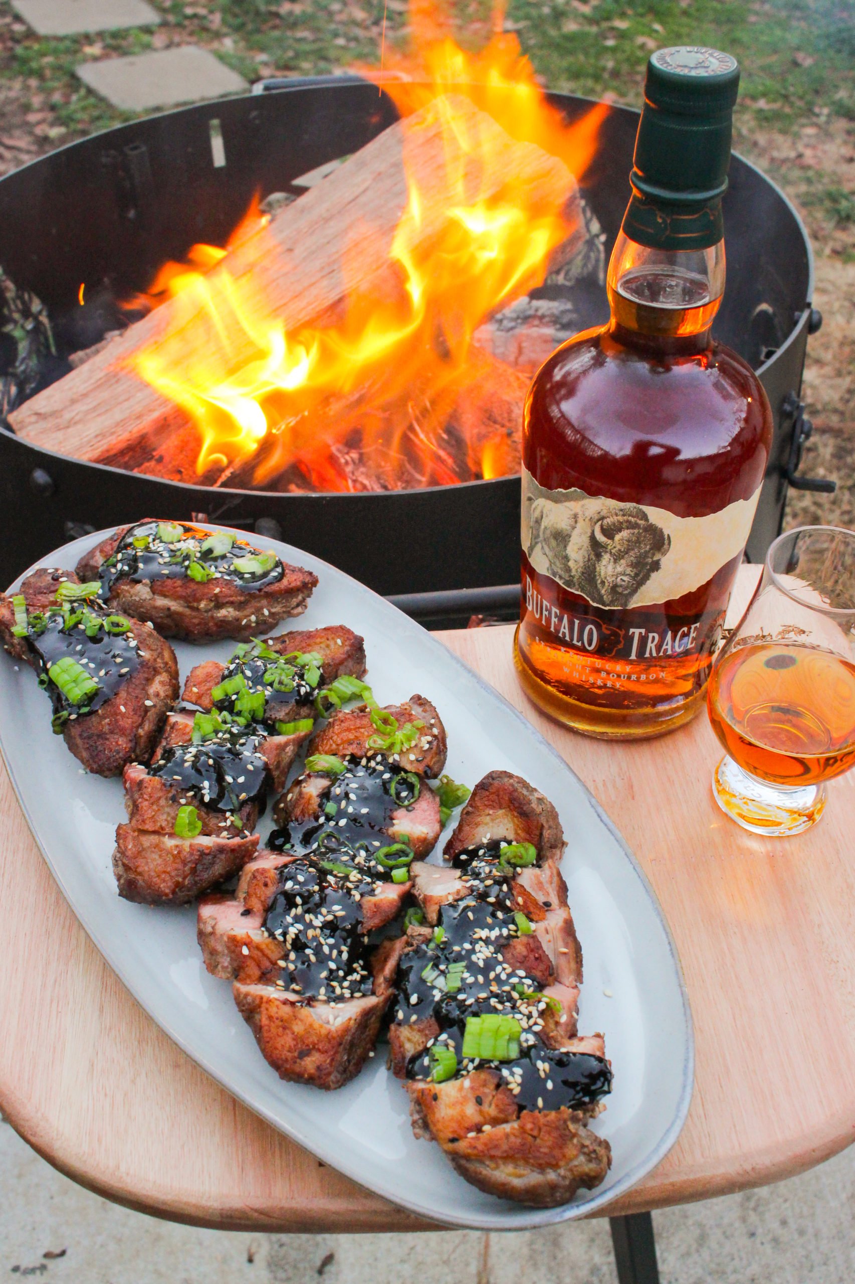 The Seared Duck Breast served with a glass of Buffalo Trace!