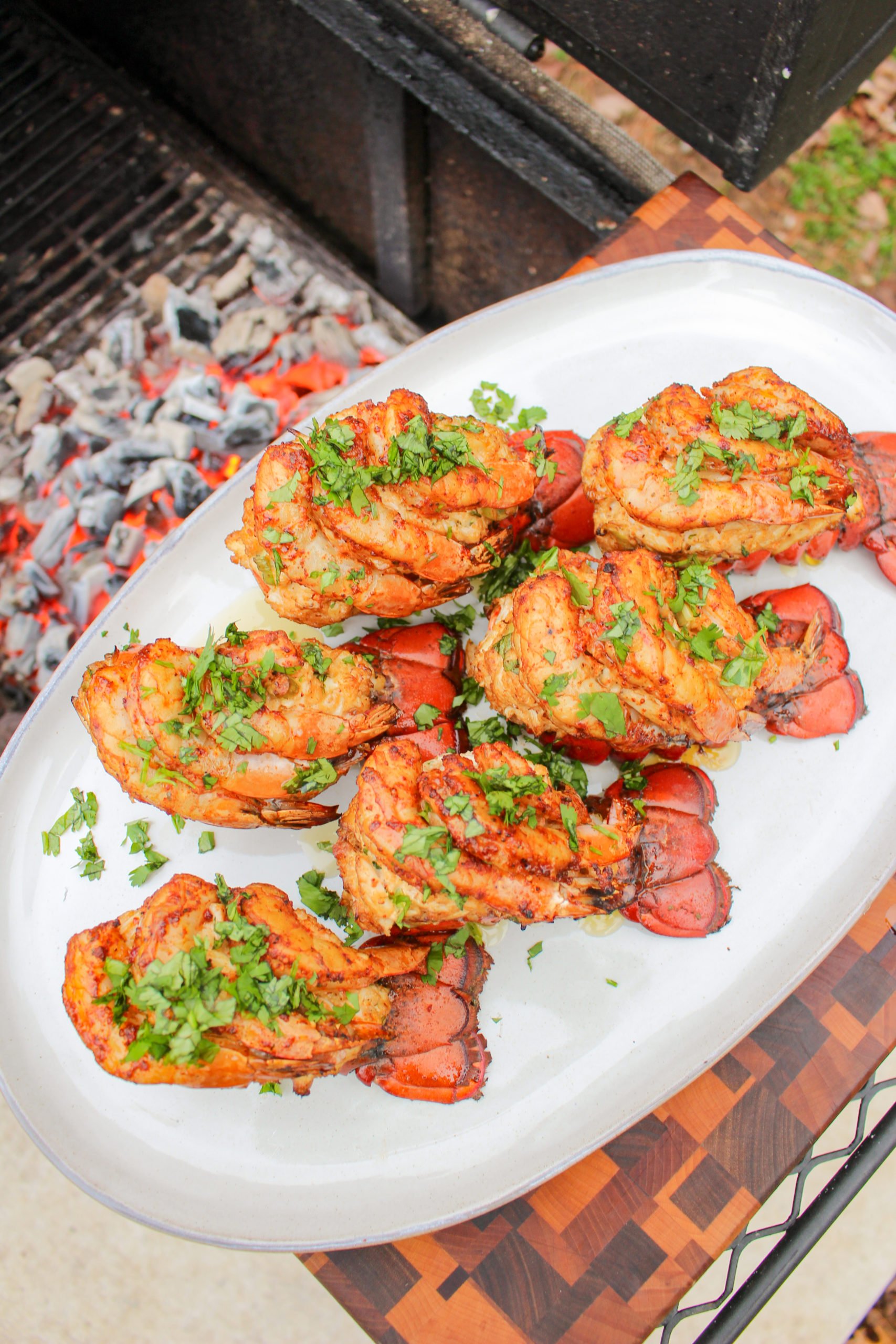 Crab Stuffed Lobster on the serving plater.