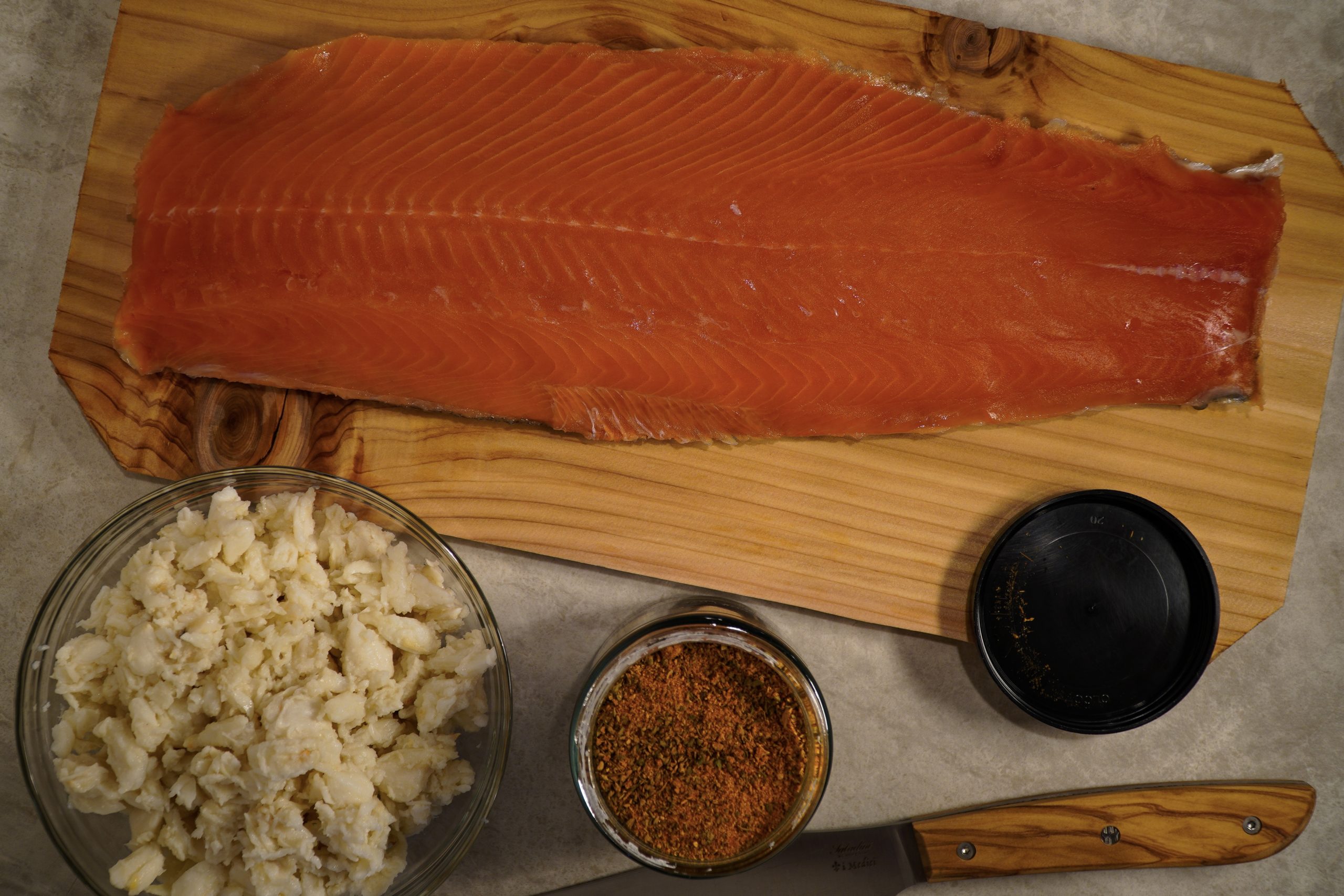 Crab Stuffed Salmon preparation materials.