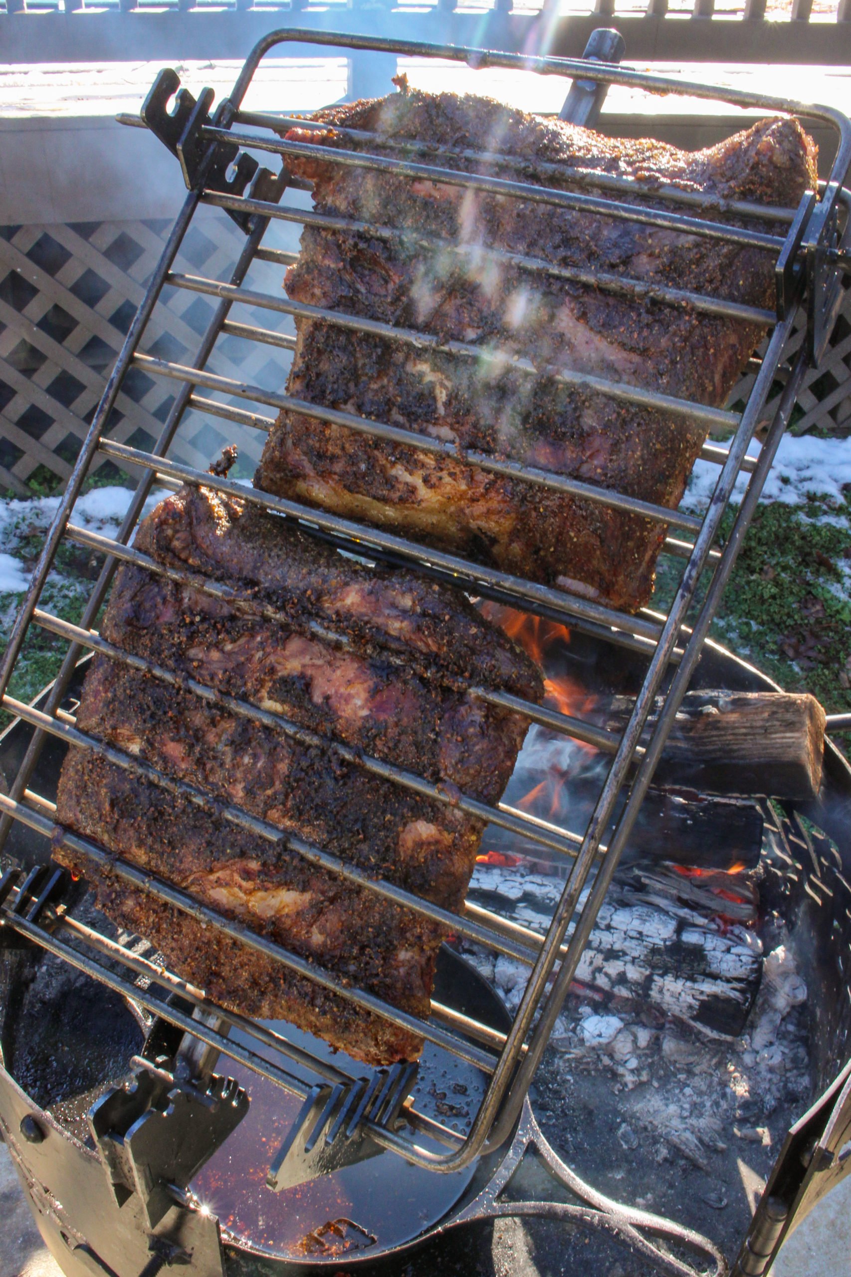 Gaucho Beef Ribs after they're been flipped.