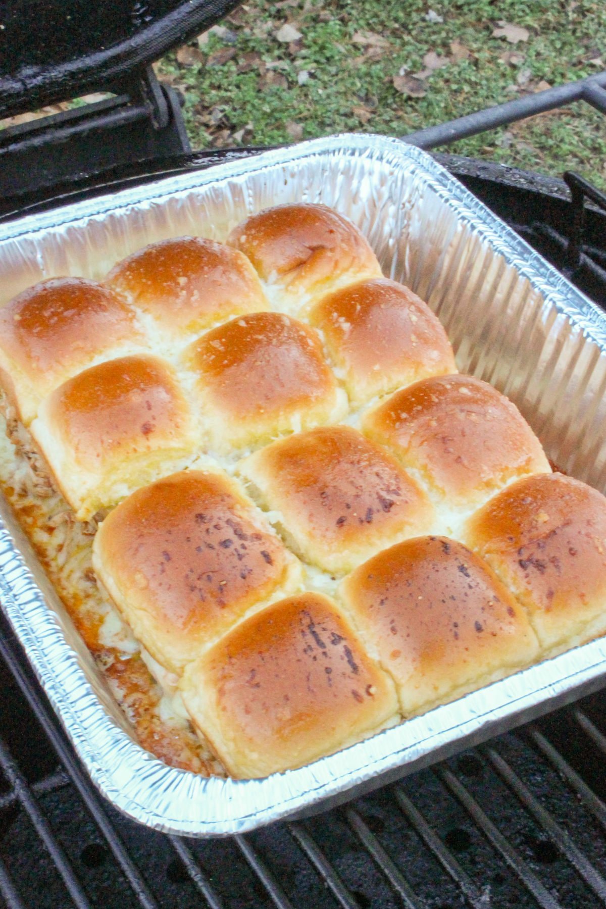 Cheesy Buffalo Chicken Sliders assembled and ready for one final phase in the smoker.