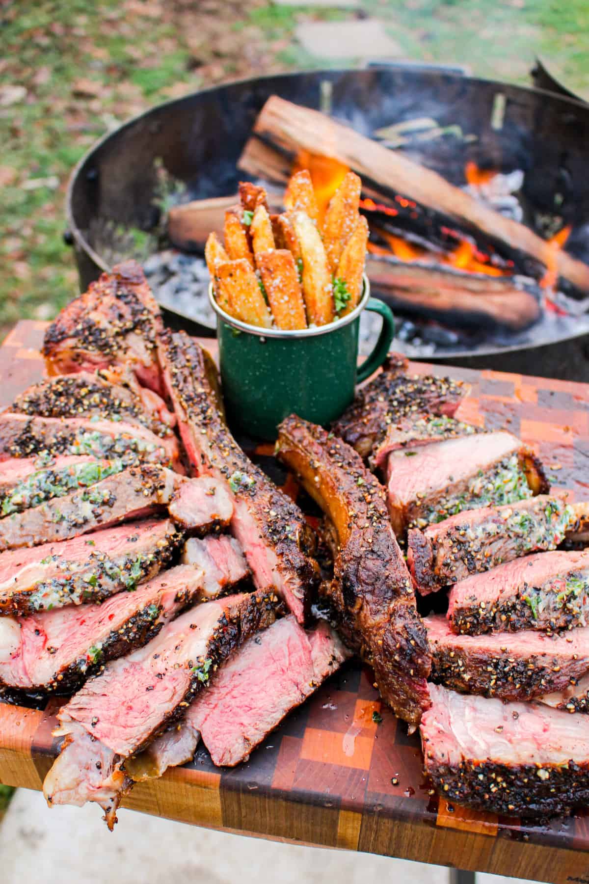 Peppercorn Crusted Steaks with Duck Fat Fries