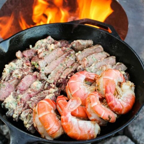 Grilled Garlic Butter Steak And Shrimp Over The Fire Cooking 