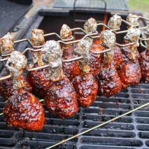 Honey Korean BBQ Chicken Lollipops before being pulled off the grill.