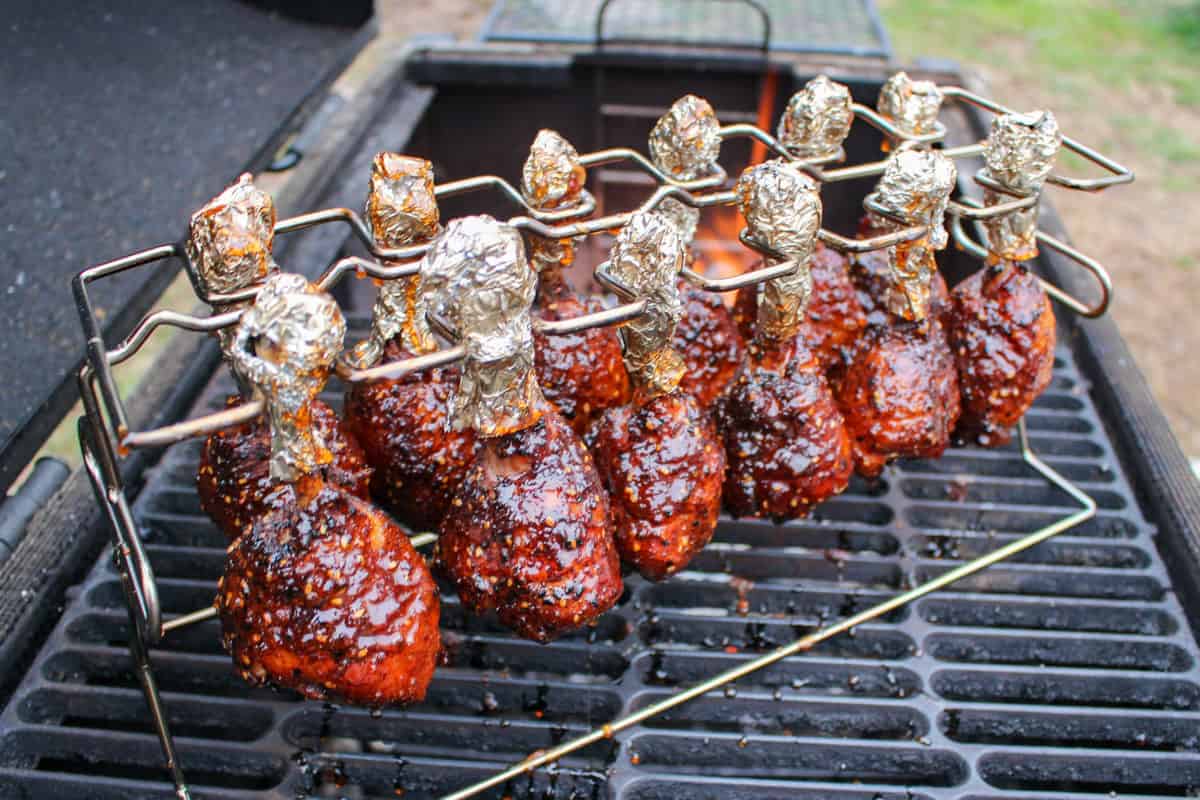 Honey Korean BBQ Chicken Lollipops before being pulled off the grill.