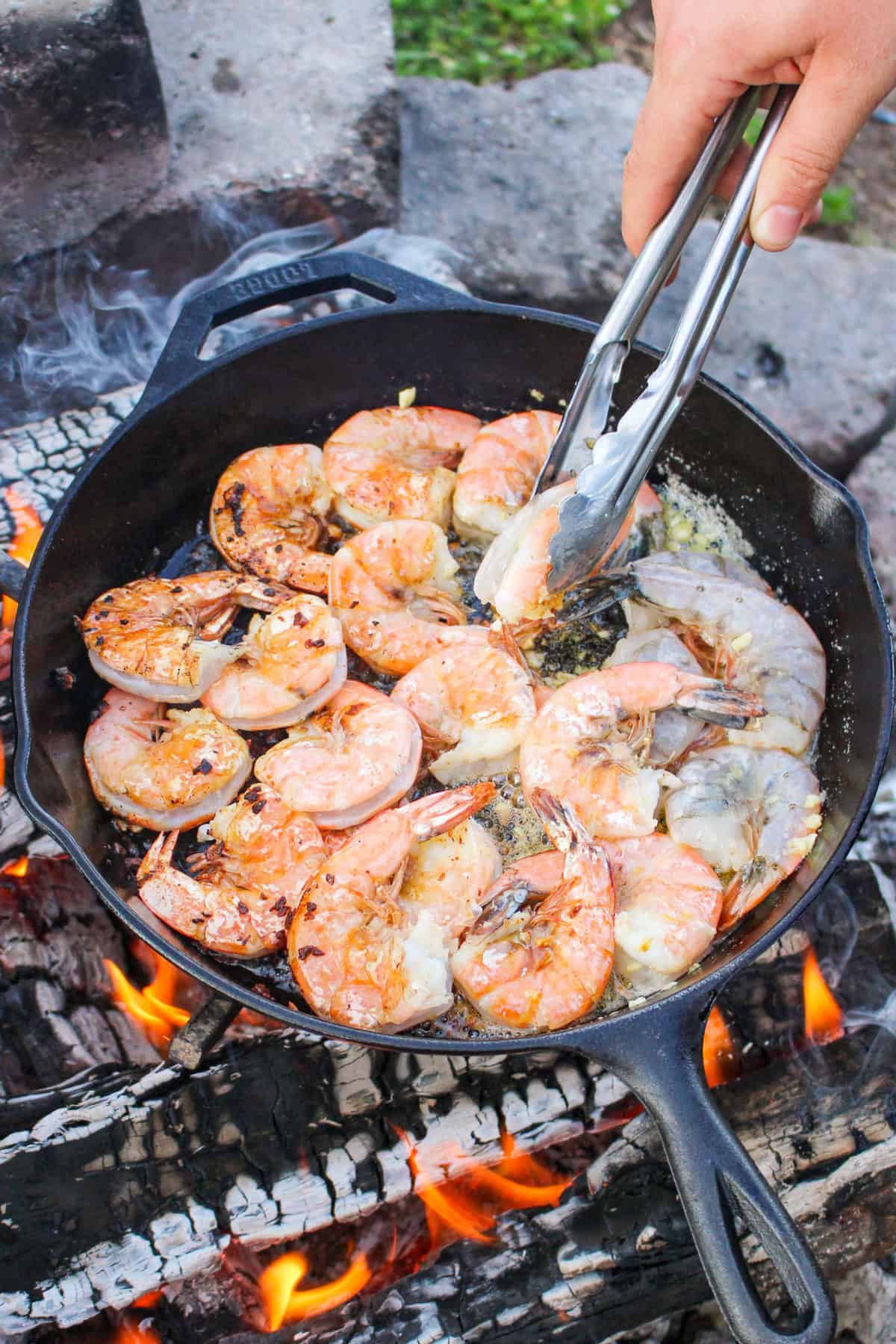 Garlic Shrimp Scampi halfway through cooking. 