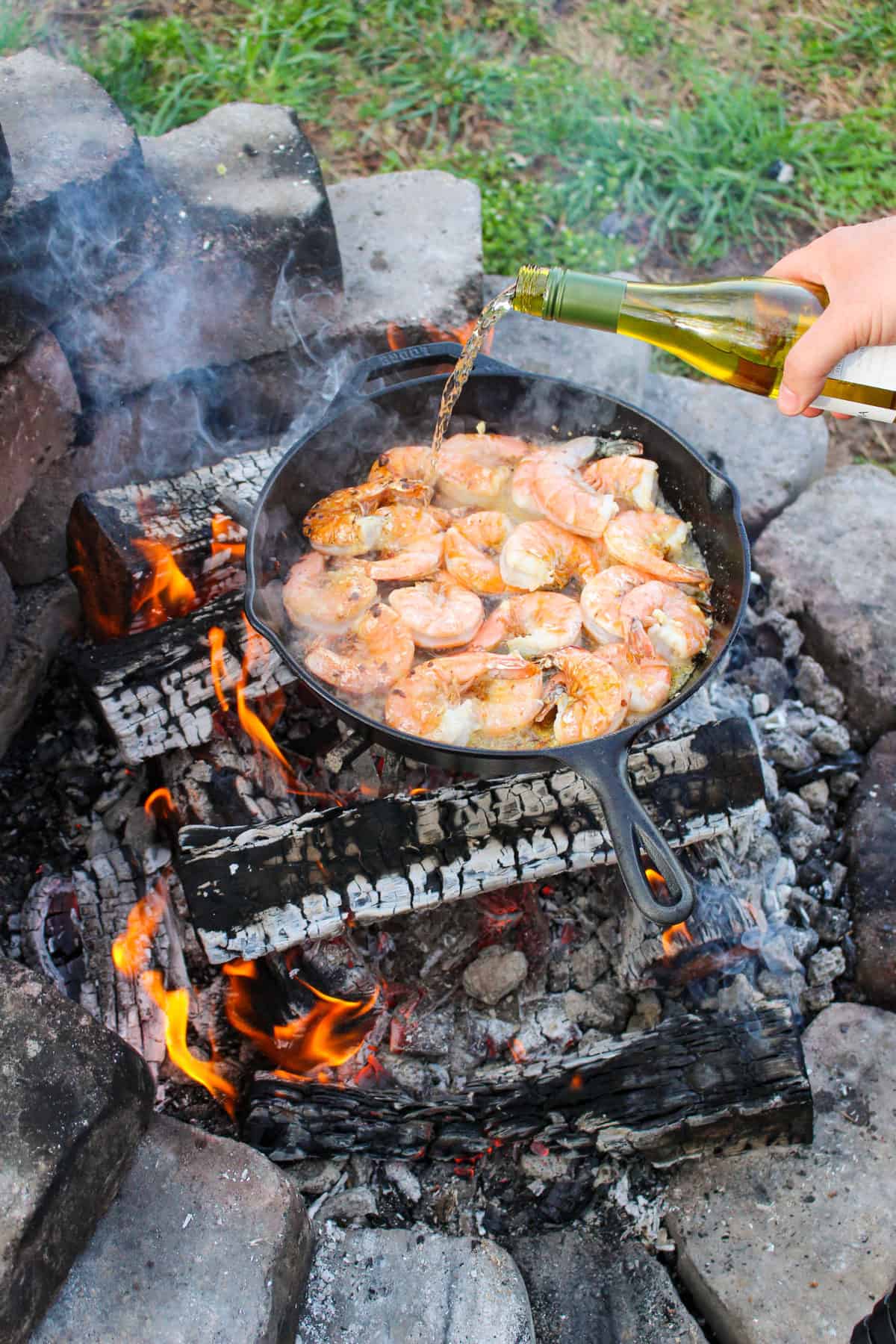 Charred Garlic Butter Shrimp - Over The Fire Cooking