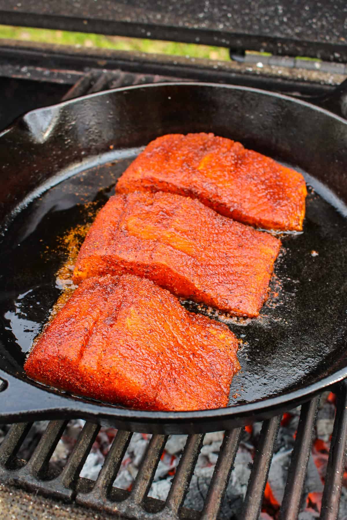 Cast Iron Skillet Lemon Garlic Salmon - Over The Fire Cooking