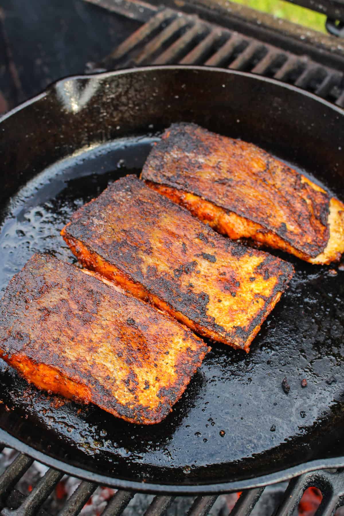 Cast Iron Skillet Lemon Garlic Salmon - Over The Fire Cooking