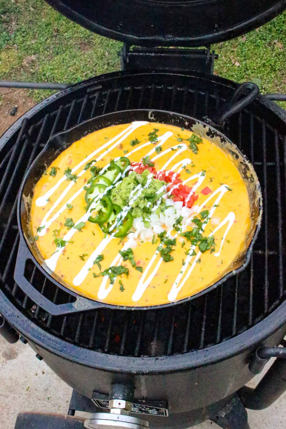 Smoked Chorizo Queso finished and sitting on the smoker.