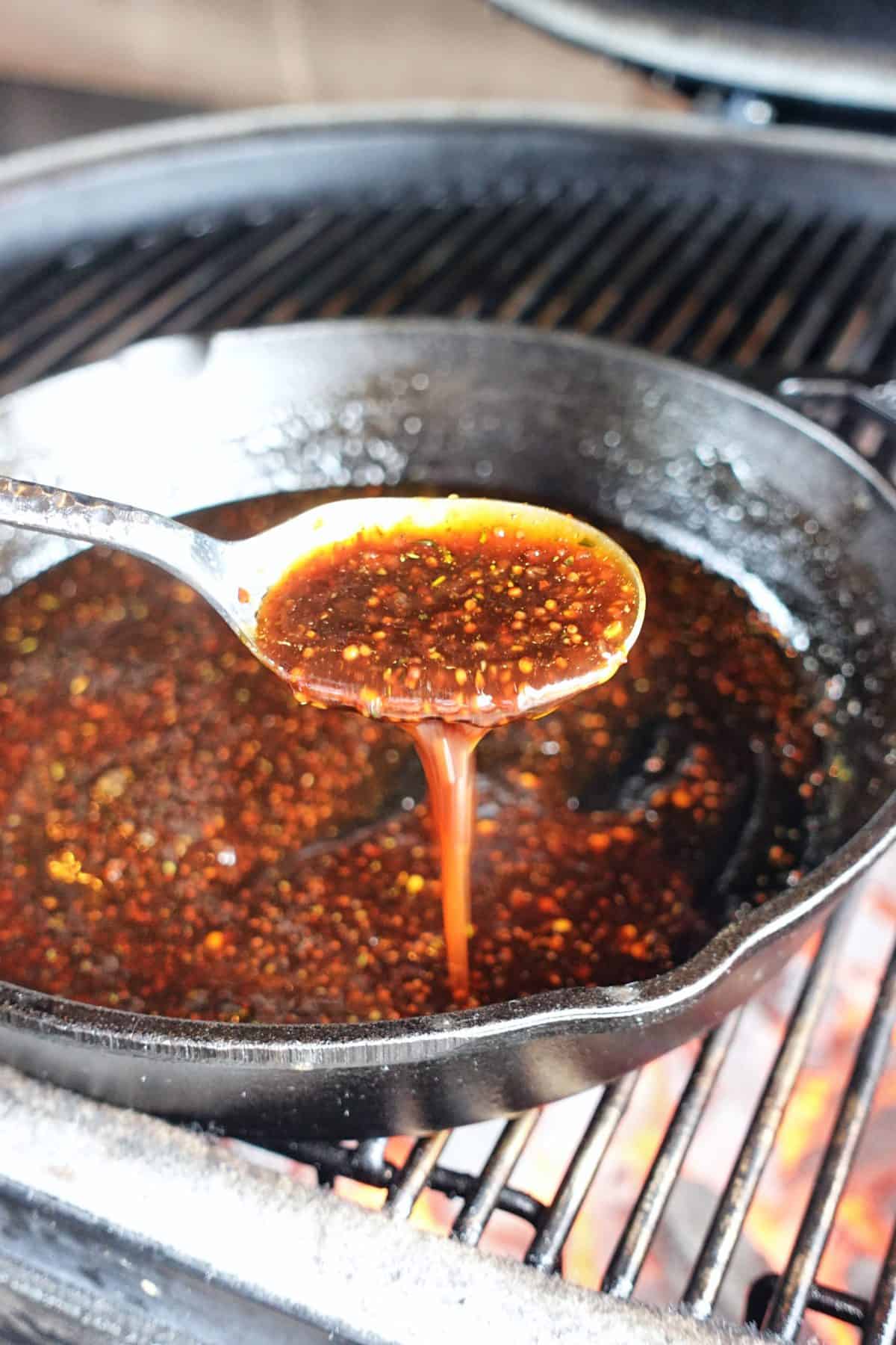 Making the sauce for Cajun Rubbed Bourbon Street Steak.