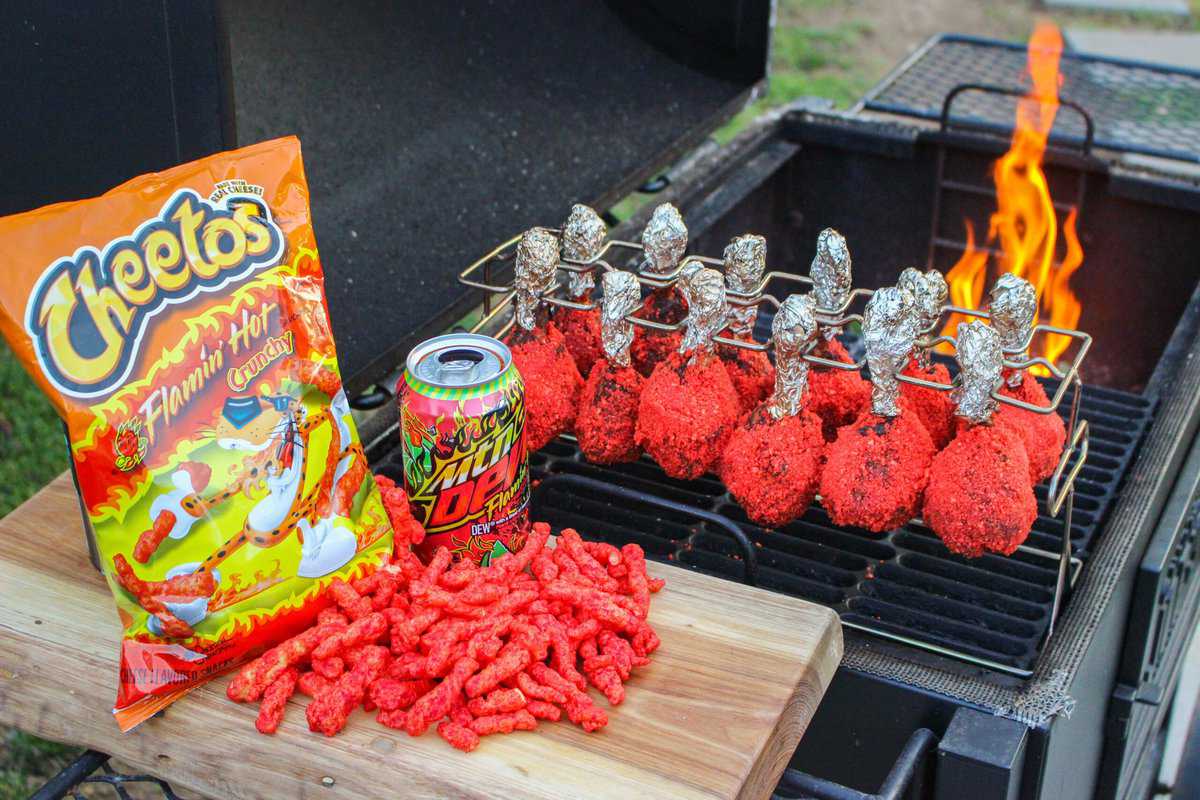 Flamin' Hot Chicken Lollipops finished and sitting on the grill. 