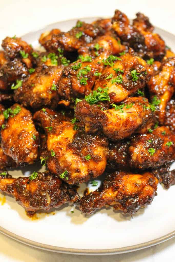 closeup of a plate of chicken wings