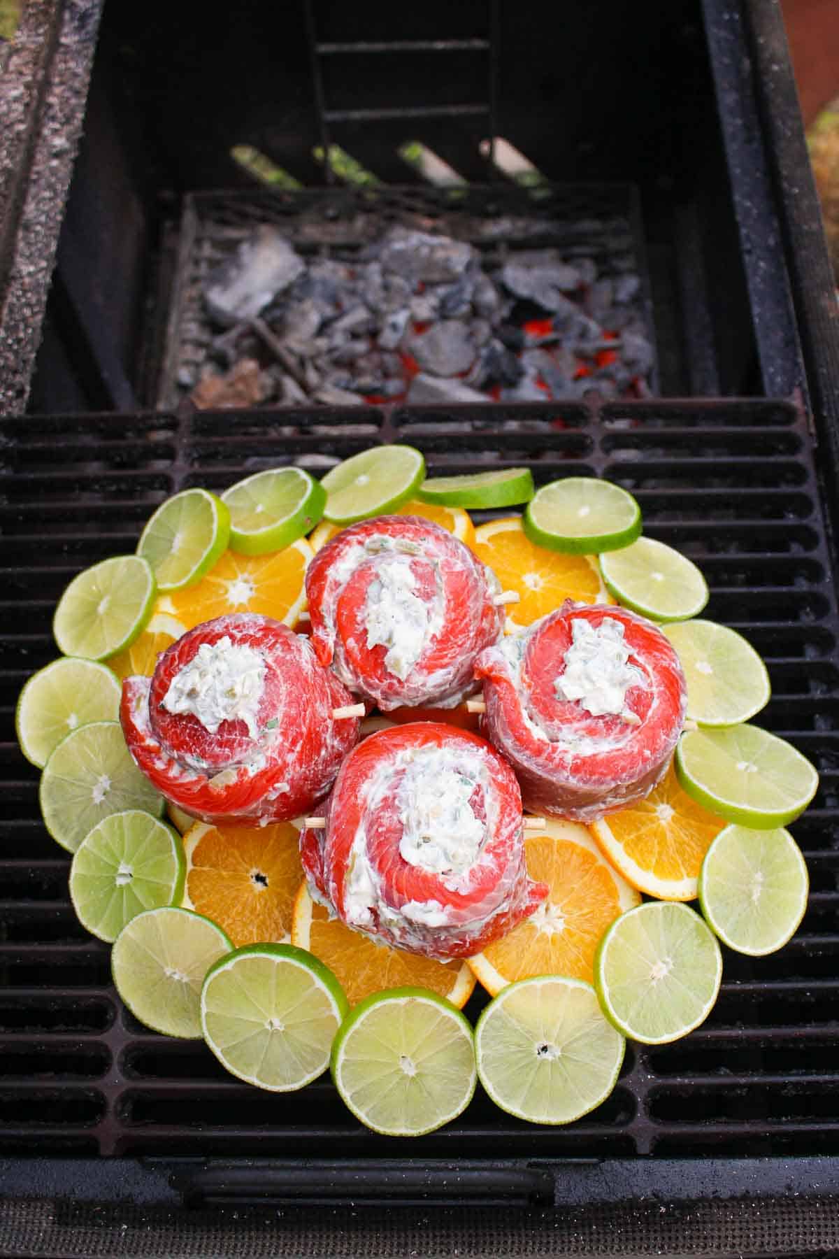 pinwheels on a citrus plank overhead