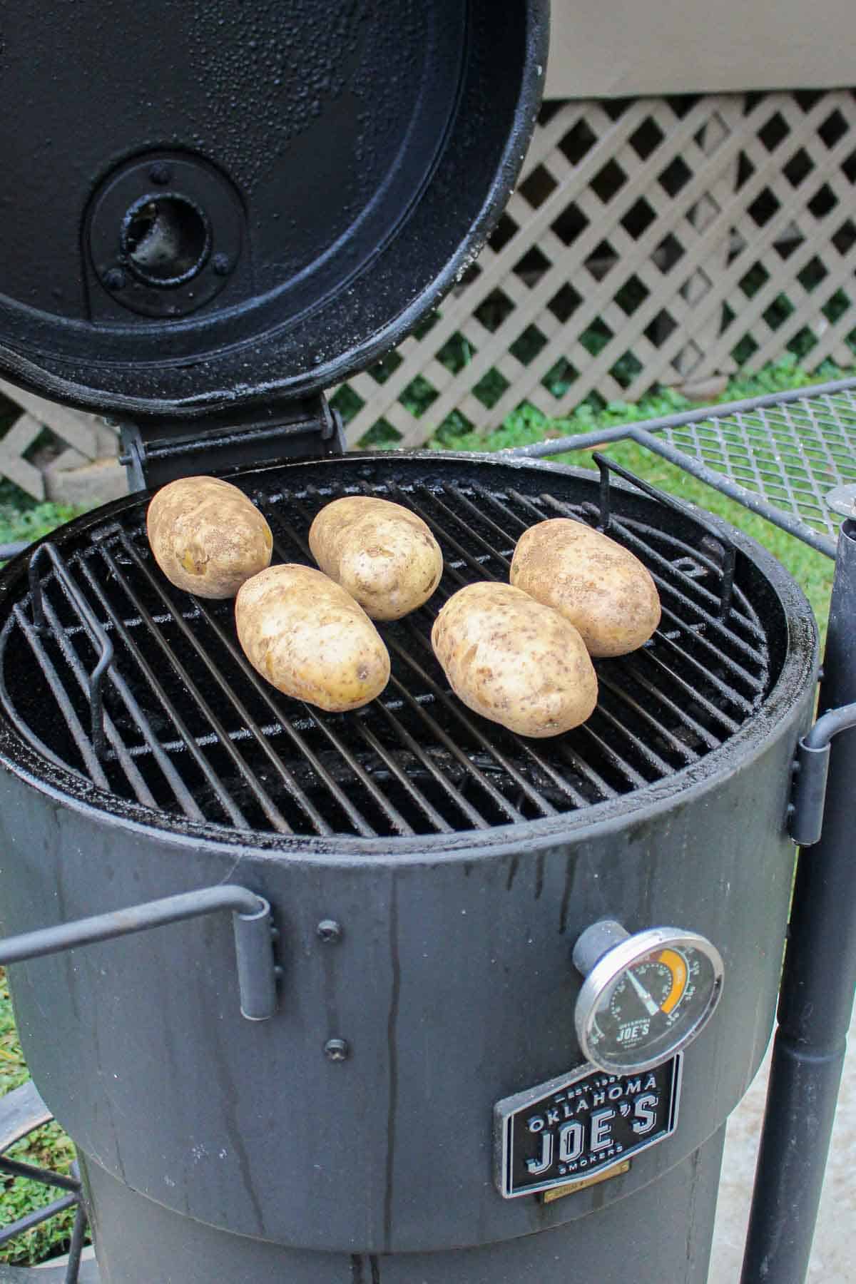 russet potatoes on a smoker