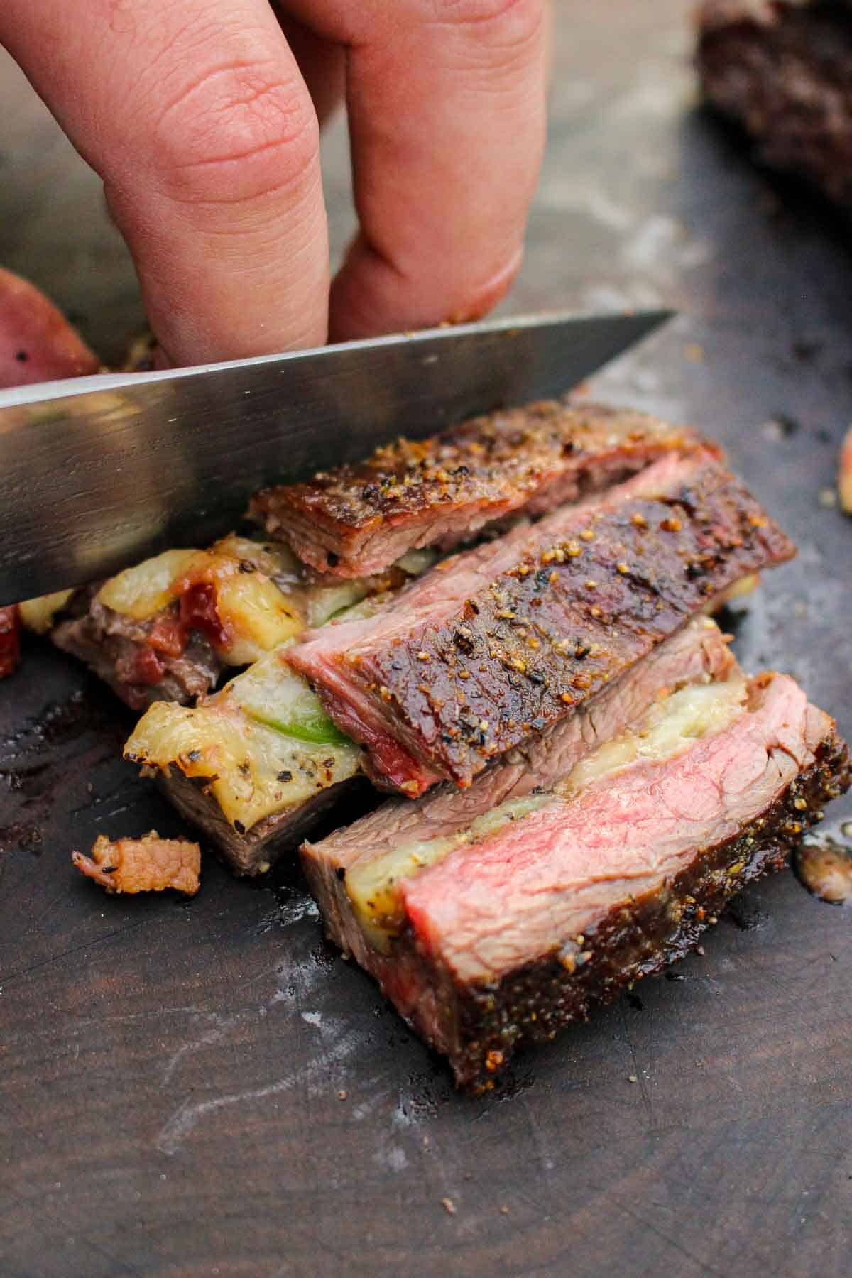 Slicing the steak against the grain