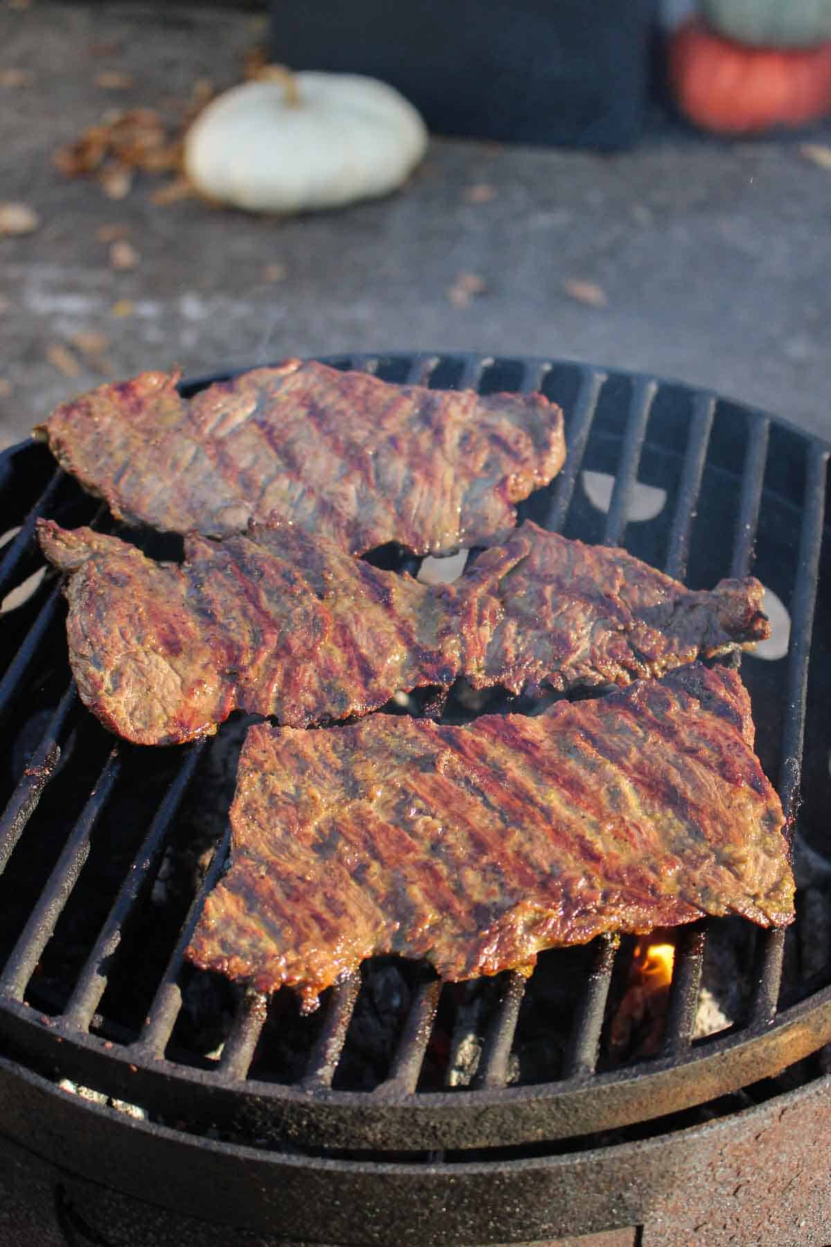 The steak being grilled for the Steak Vampiro Tacos.