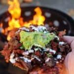 Close up of a Grilled Steak Vampiro Taco ready to eat!