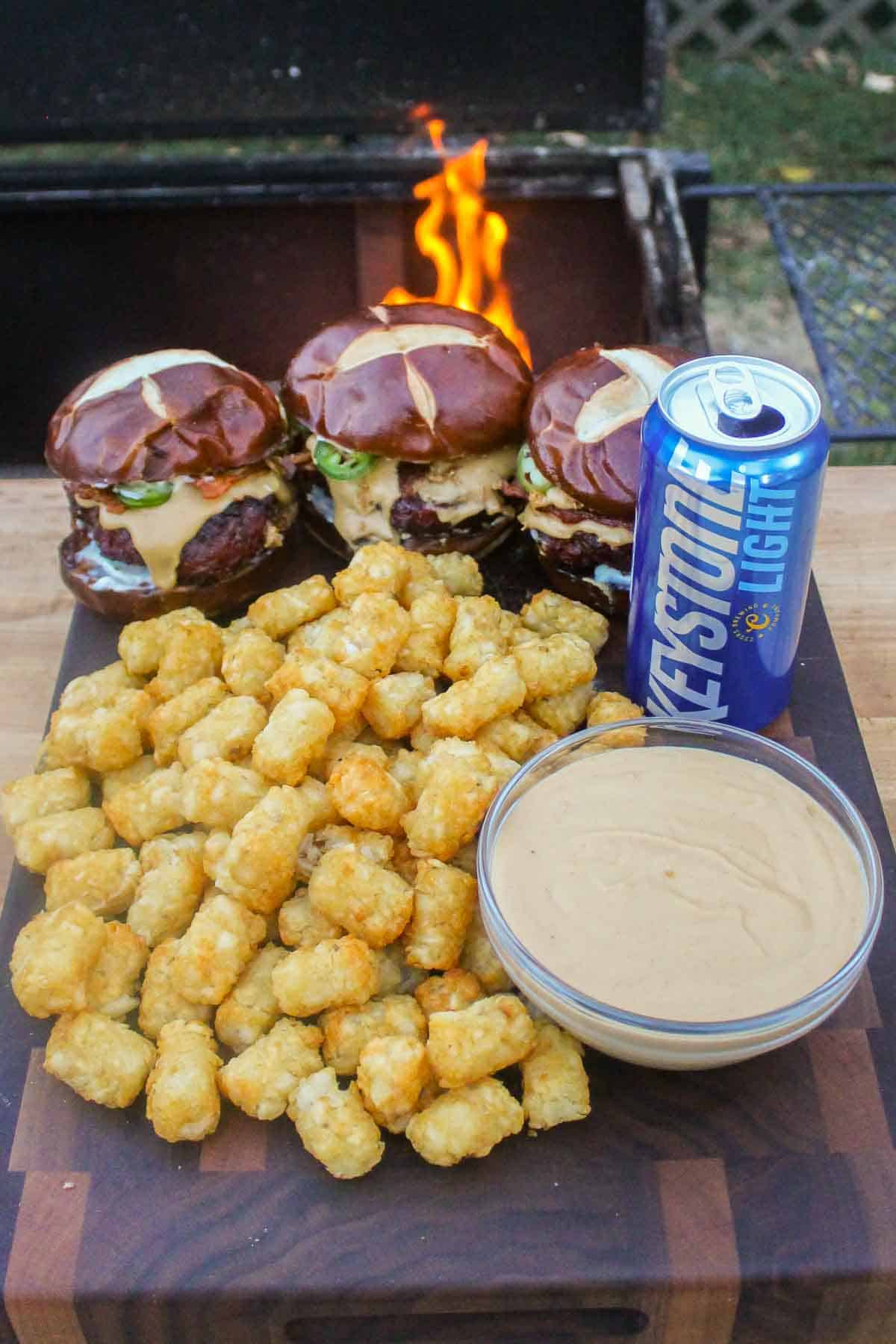 Plated Smoked Venison Burgers with Beer Cheese