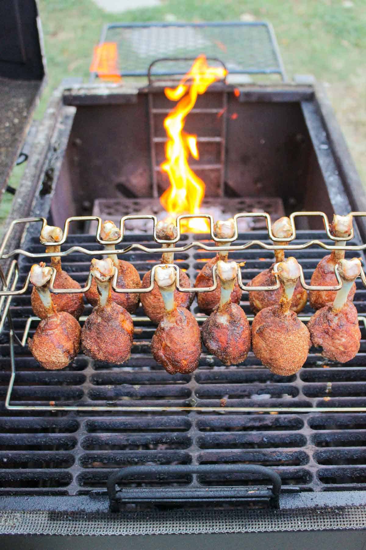 The smoked chicken lollipops after a couple hours of cooking.