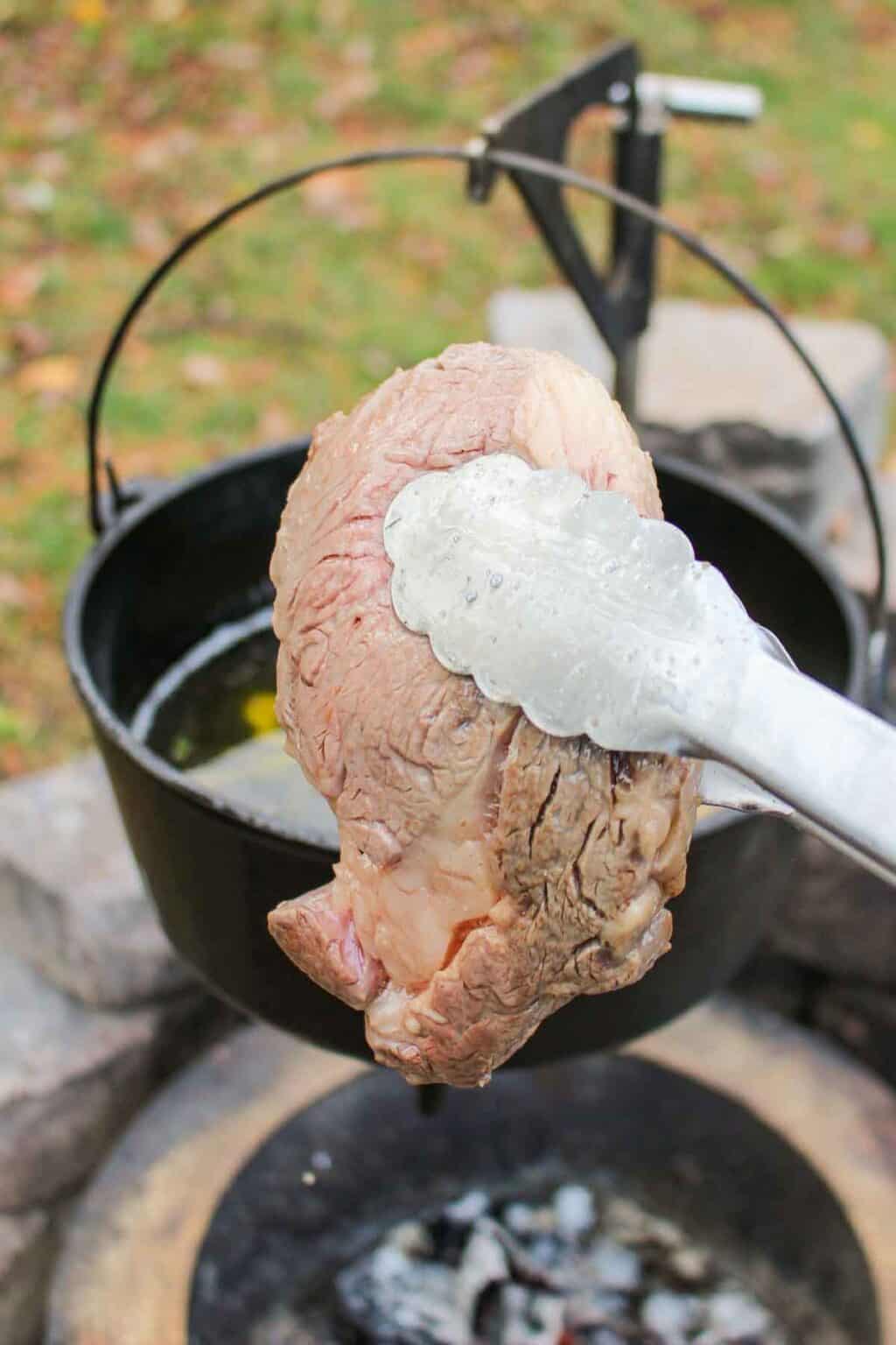 Steak in Beef Tallow Over The Fire Cooking