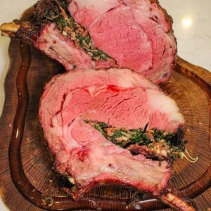 The sliced Stuffed Prime Rib.