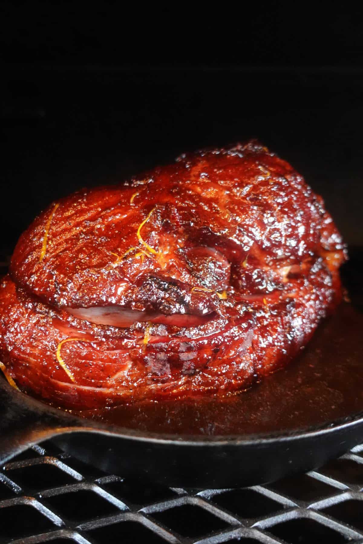 The Double Smoked Spiral Ham after it's second round on the smoker.