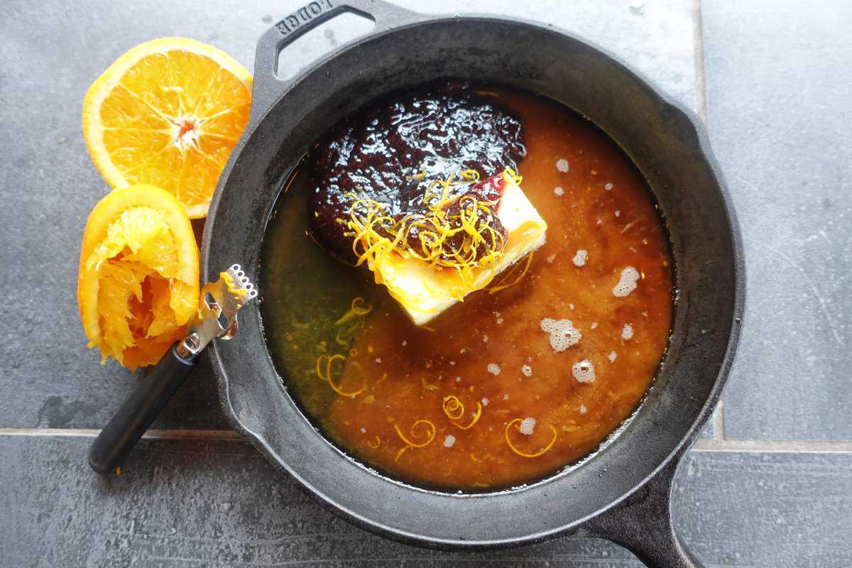 The ingredients for the bourbon old fashion glaze.