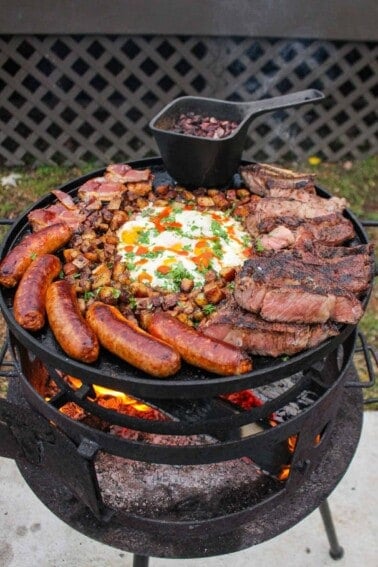 Cowboy Steak and Eggs ready to serve straight from the grill.