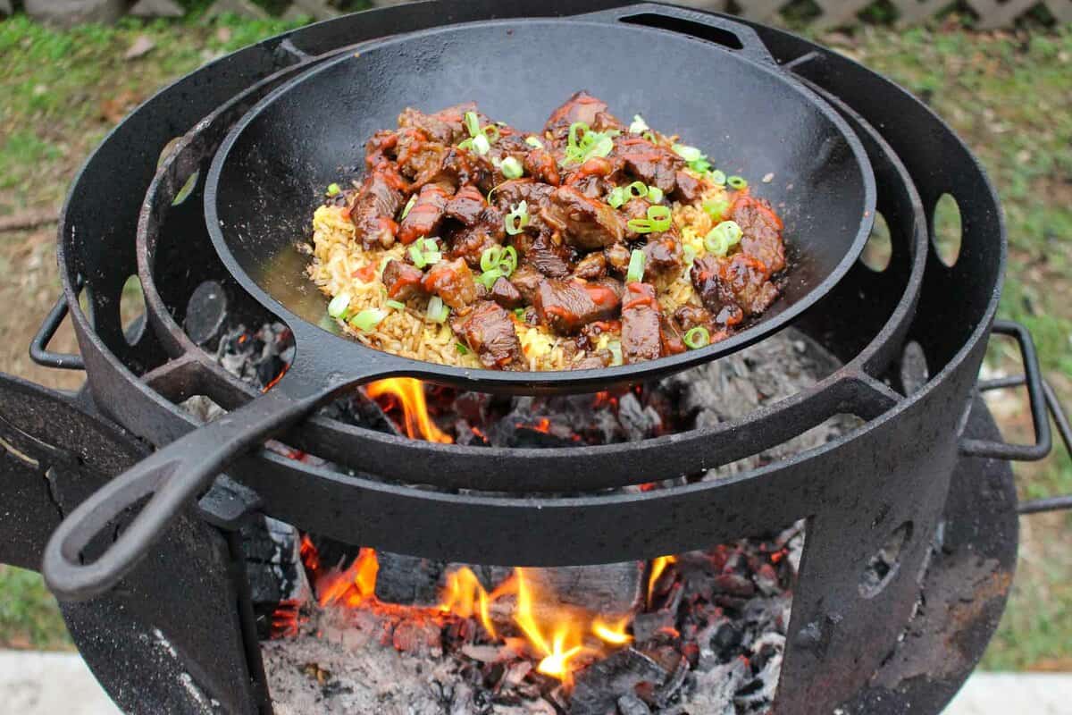 The steak added back to the fried rice.