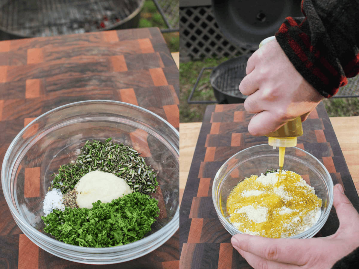 Mixing the parmesan herb crust together. 