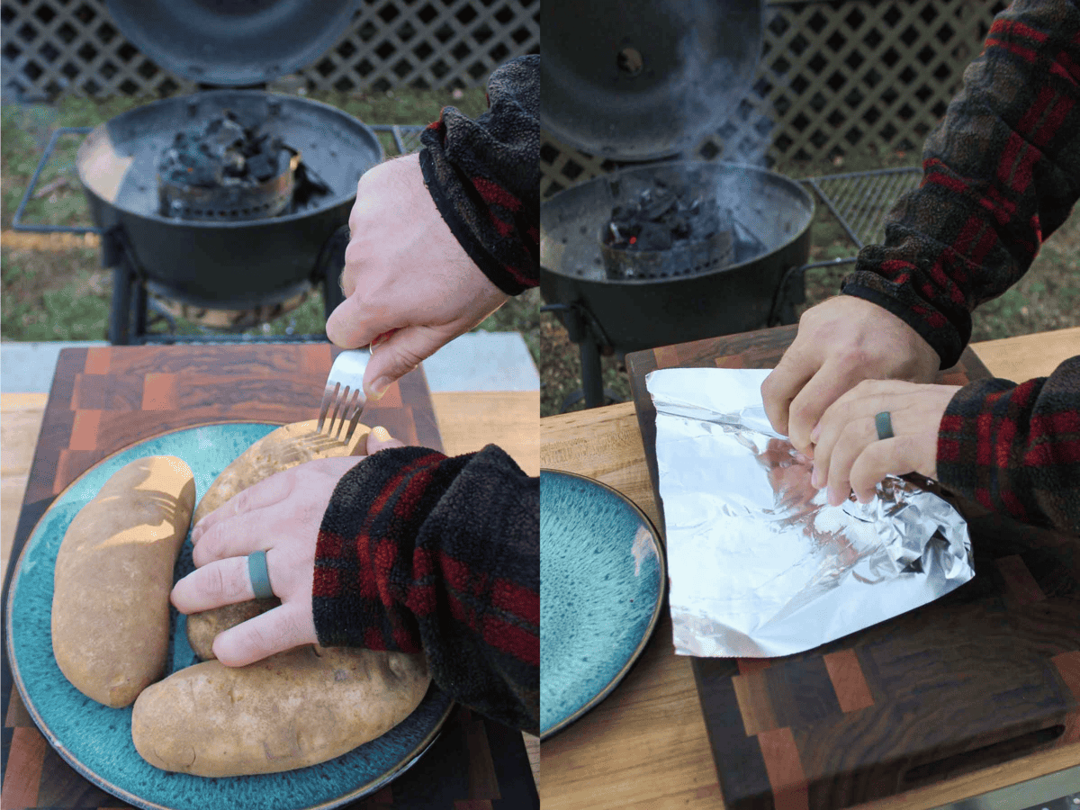 Prepping the potatoes for the smoker.