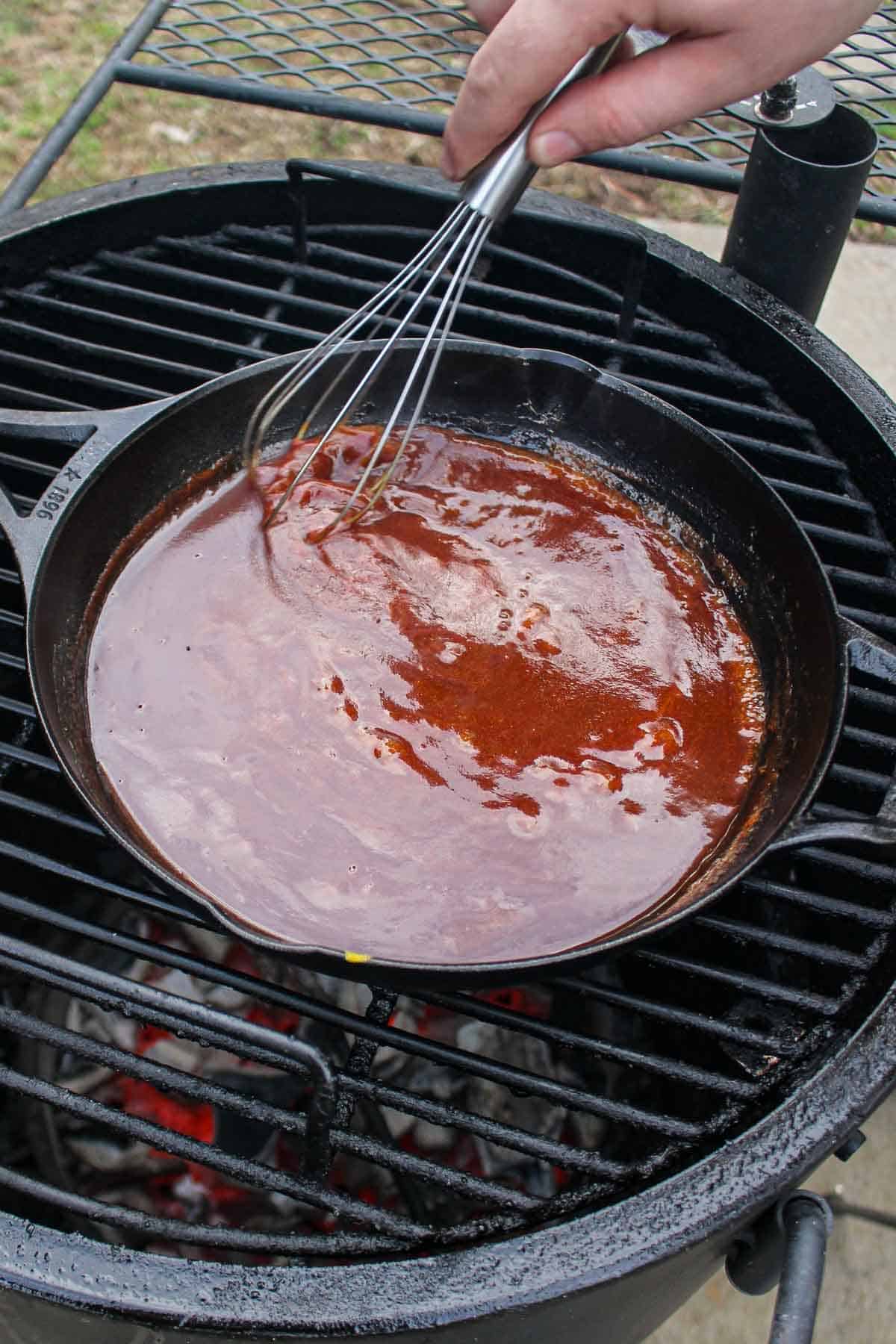 Mixing together the bourbon glaze.