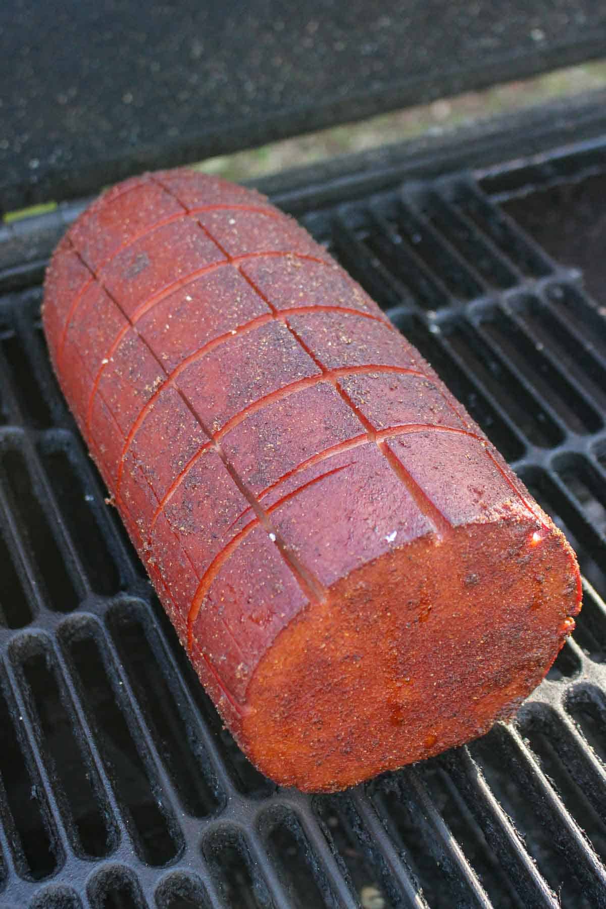 The bologna chub after it's been smoked.