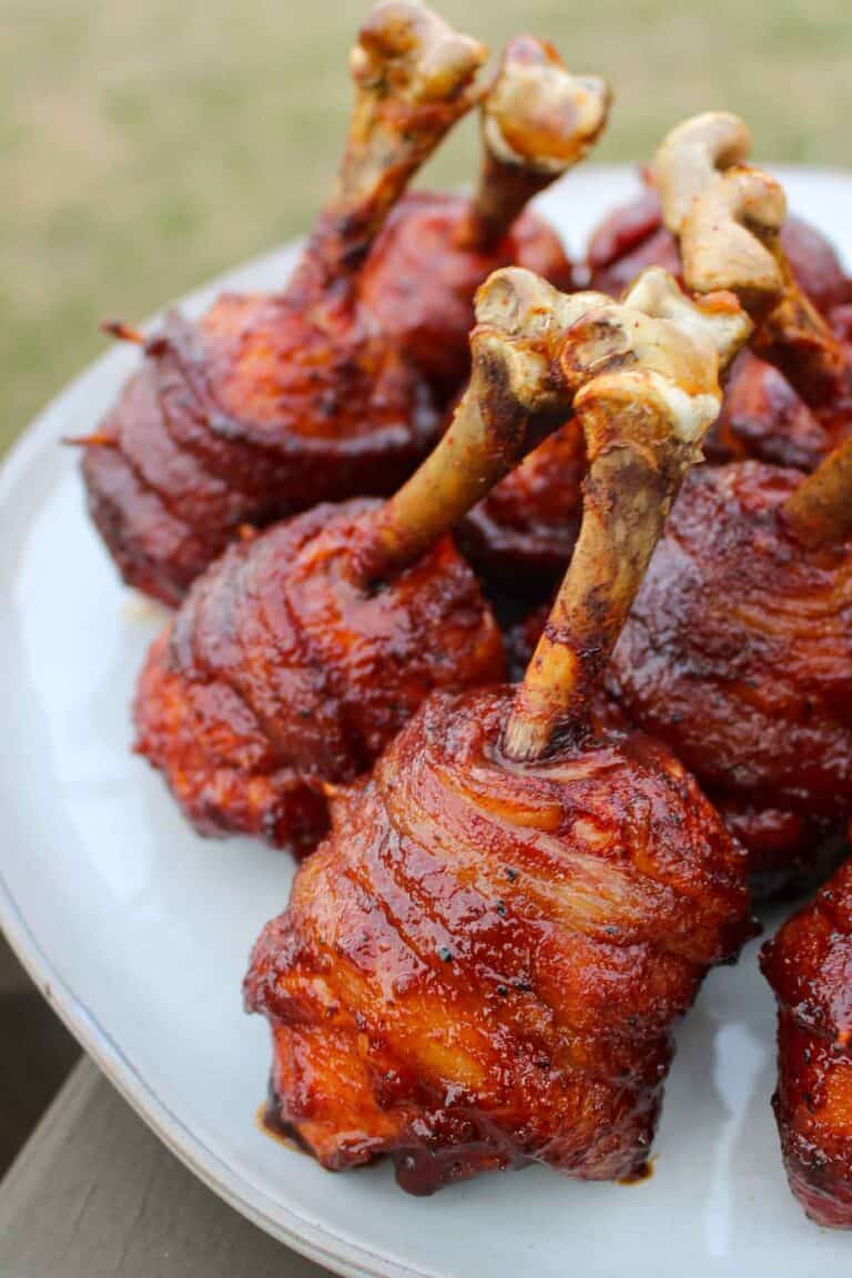 Honey Bacon BBQ Chicken Lollipops - Over The Fire Cooking