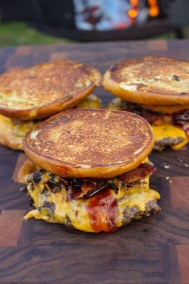 Grilled Cheese BBQ Cheeseburgers assembled and ready to devour.
