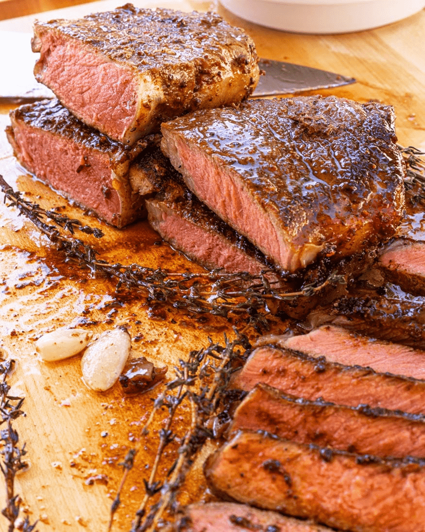 Wall to wall pink, reverse seared steaks.