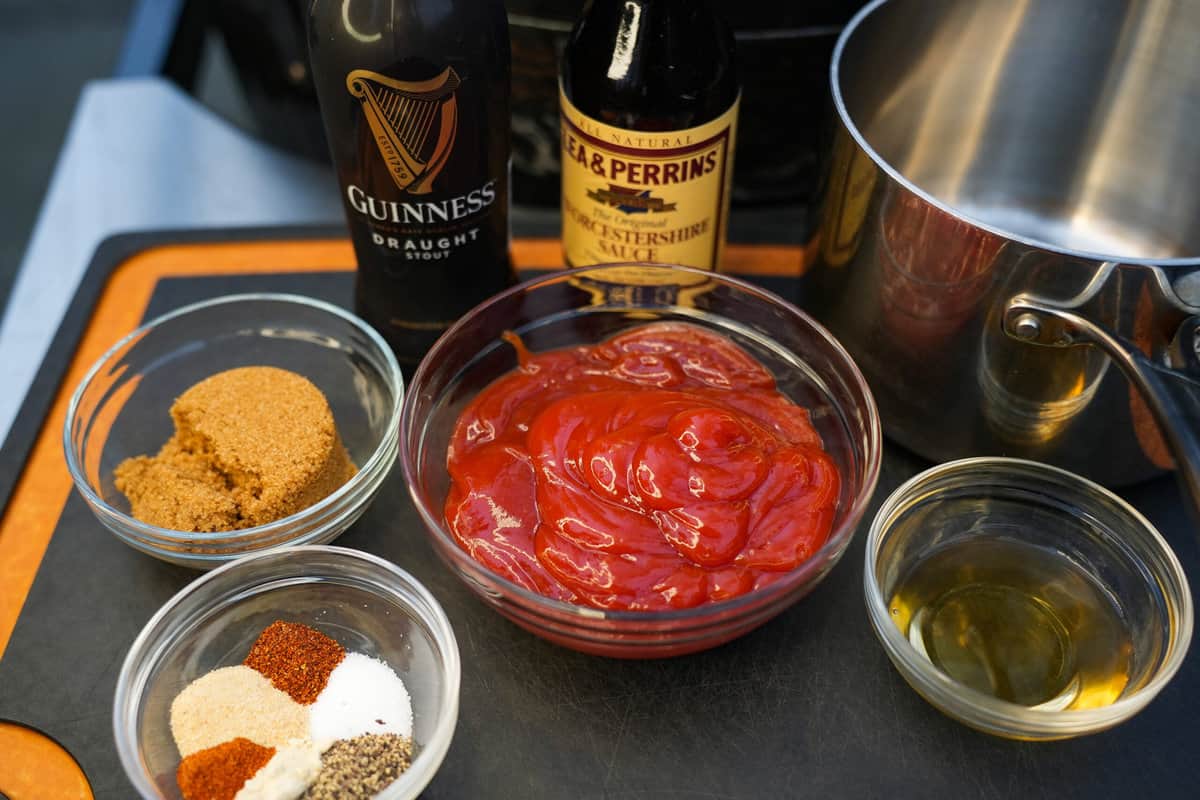 The ingredients set out of the Guinness BBQ sauce.