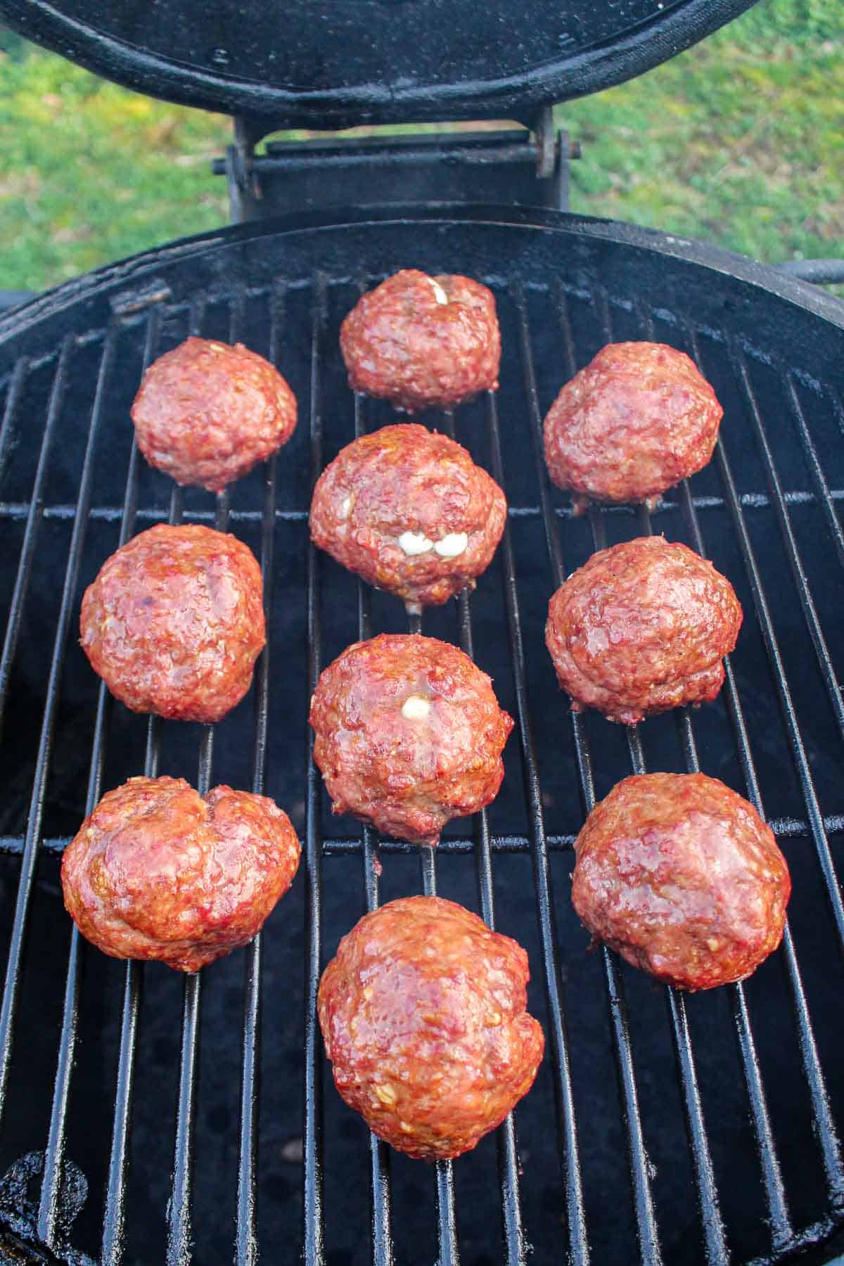 The smoked meatballs finishing up their cook.