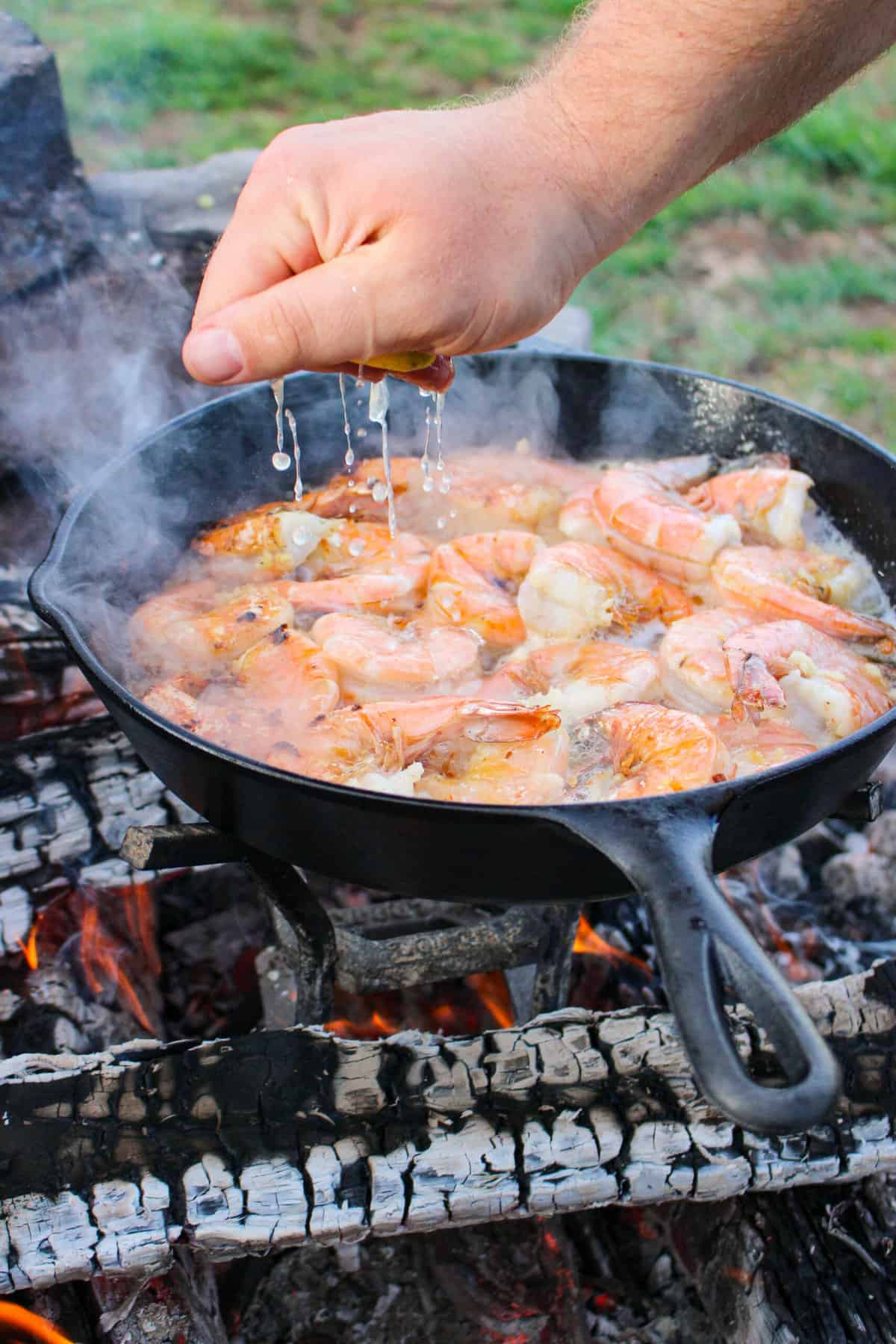 Shrimp, Pineapple, and Bacon in a Cast Iron Skillet