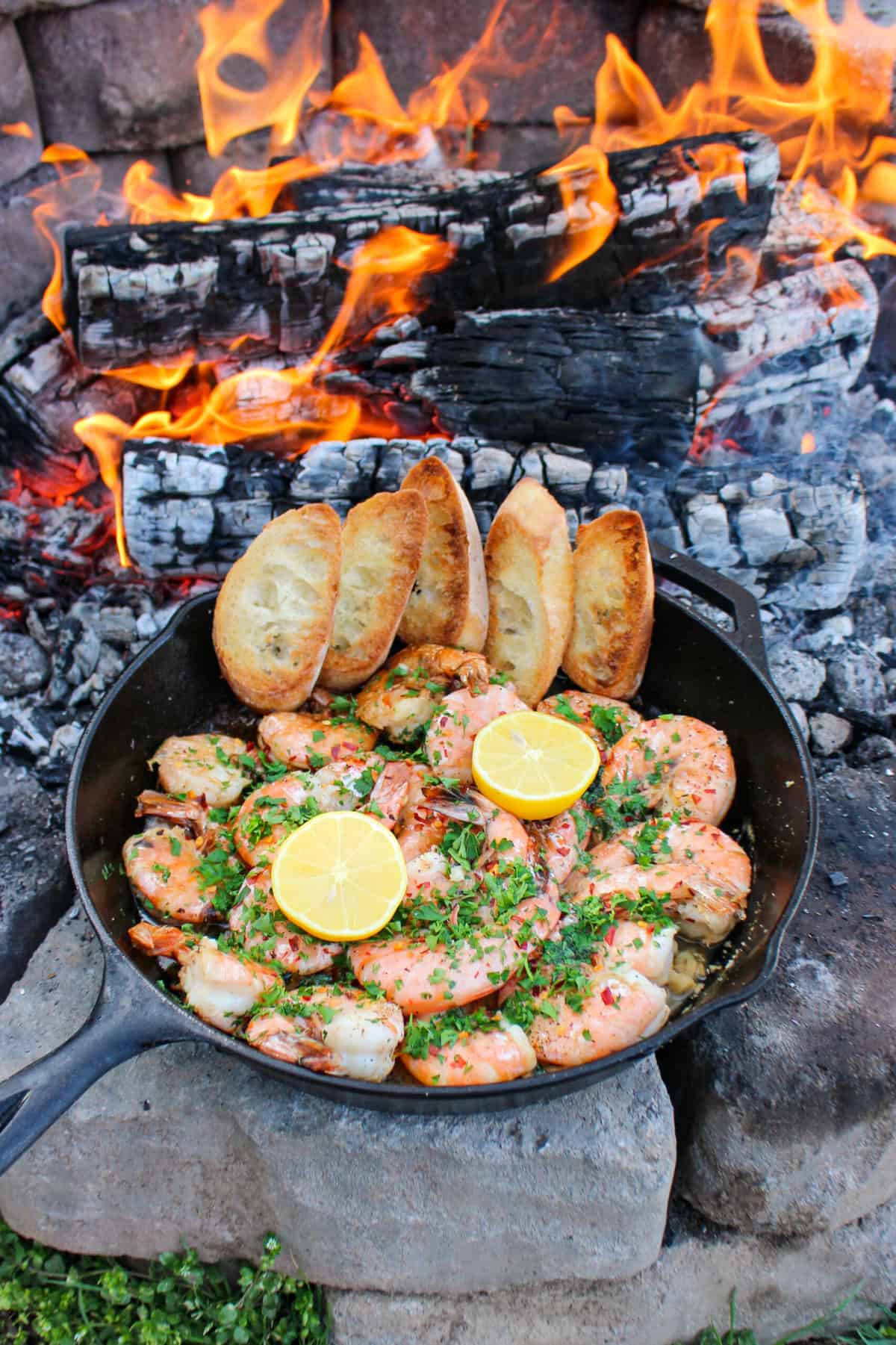 Charred Garlic Butter Shrimp - Over The Fire Cooking