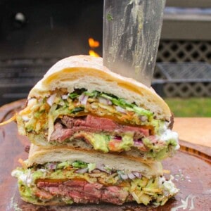 The Californian Steak Sandwich sliced and ready to eat!