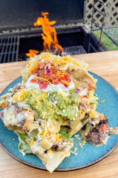 The Grilled Trash Can Nachos assembled and served.