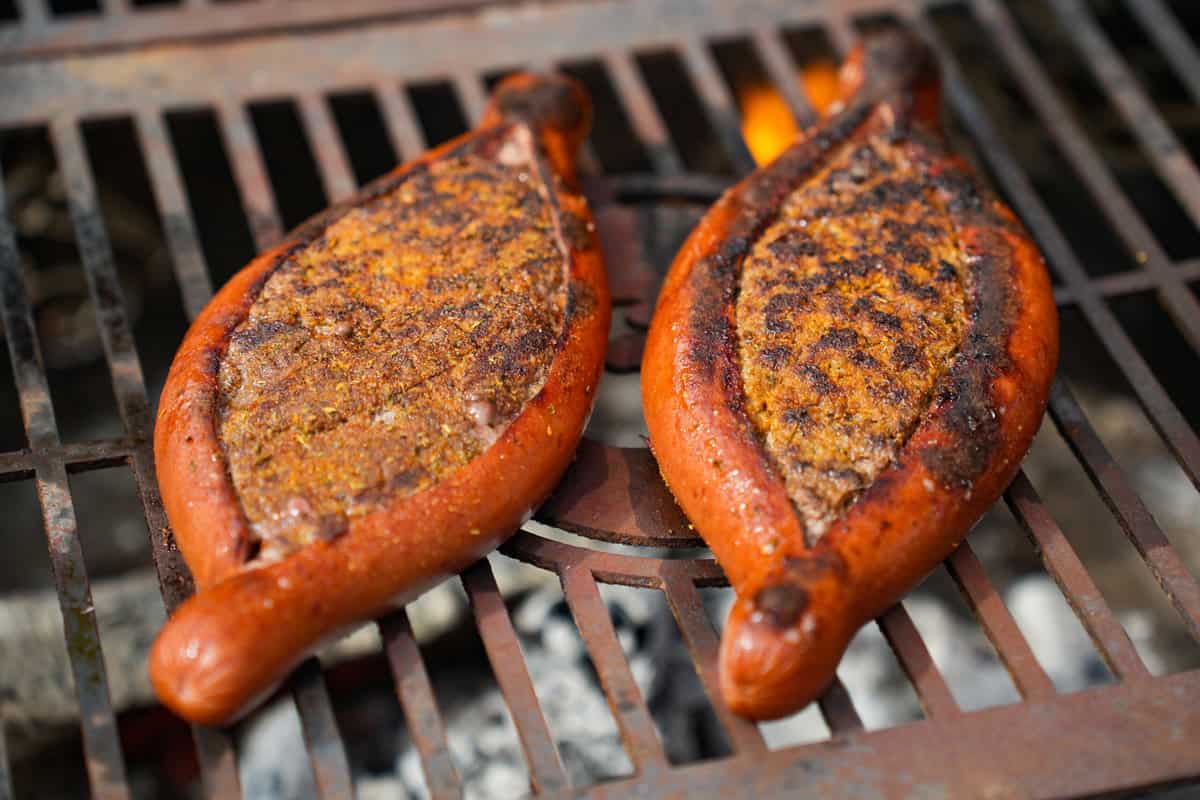 Grilling the Glizz Burgers.