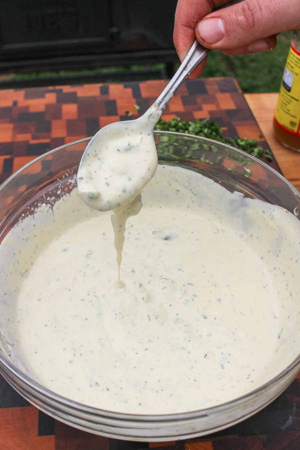 The mixed jalapeño lime white sauce.